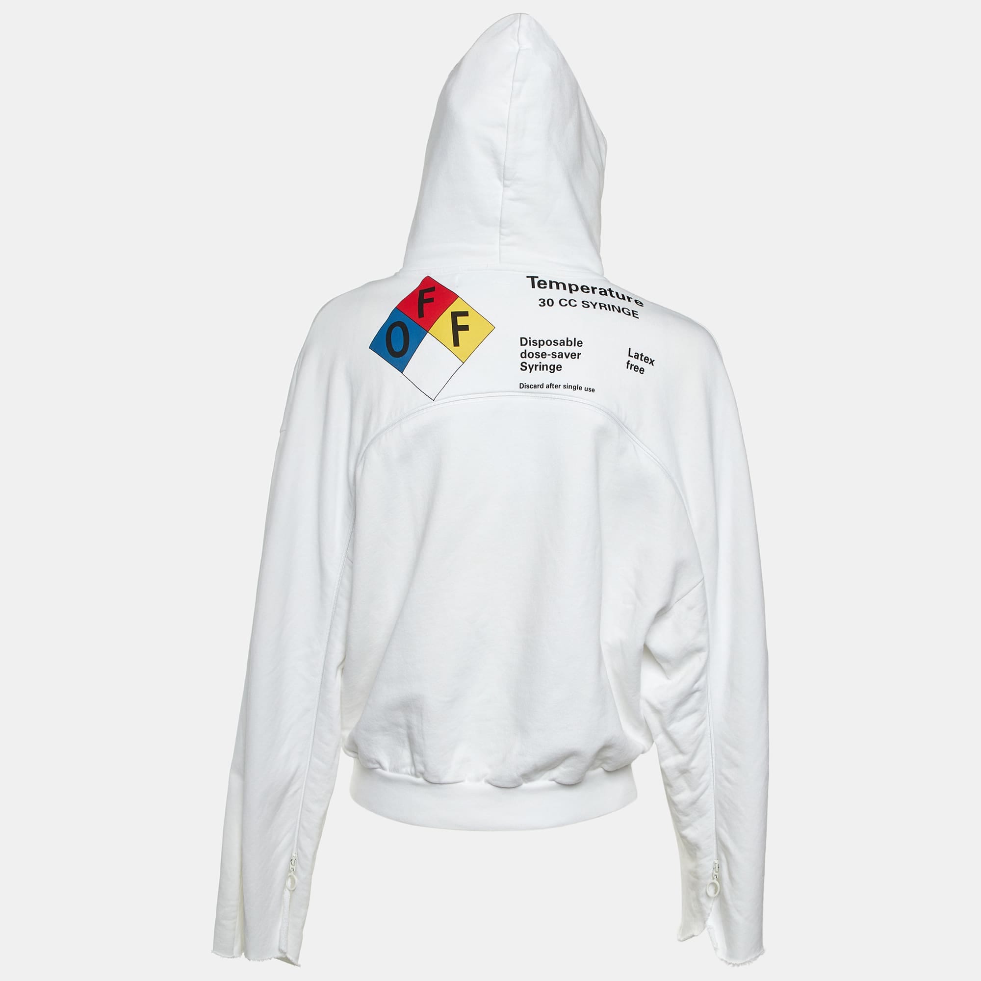 Off - White White Syringe Print Cotton Back Zip Detail Hoodie