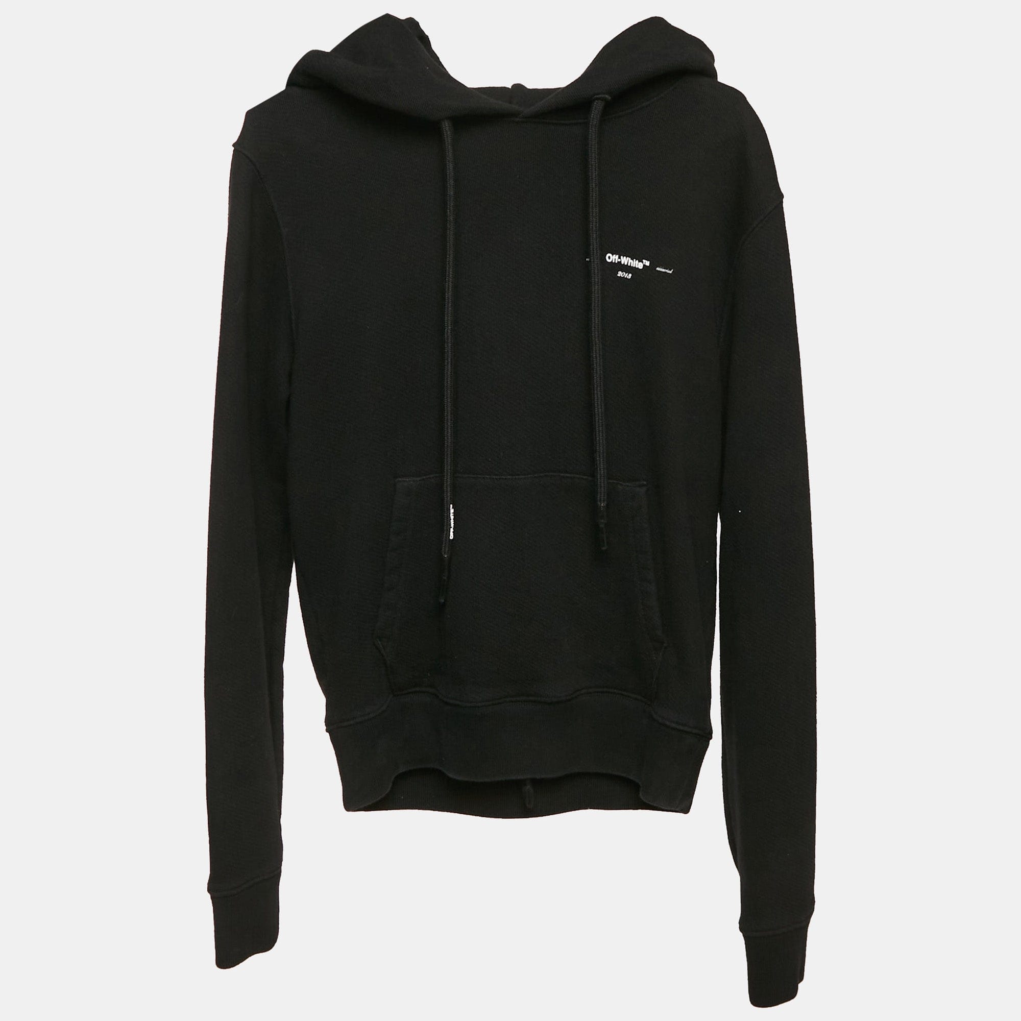 Off - White Black Cotton Knit Arrow Applique Hoodie