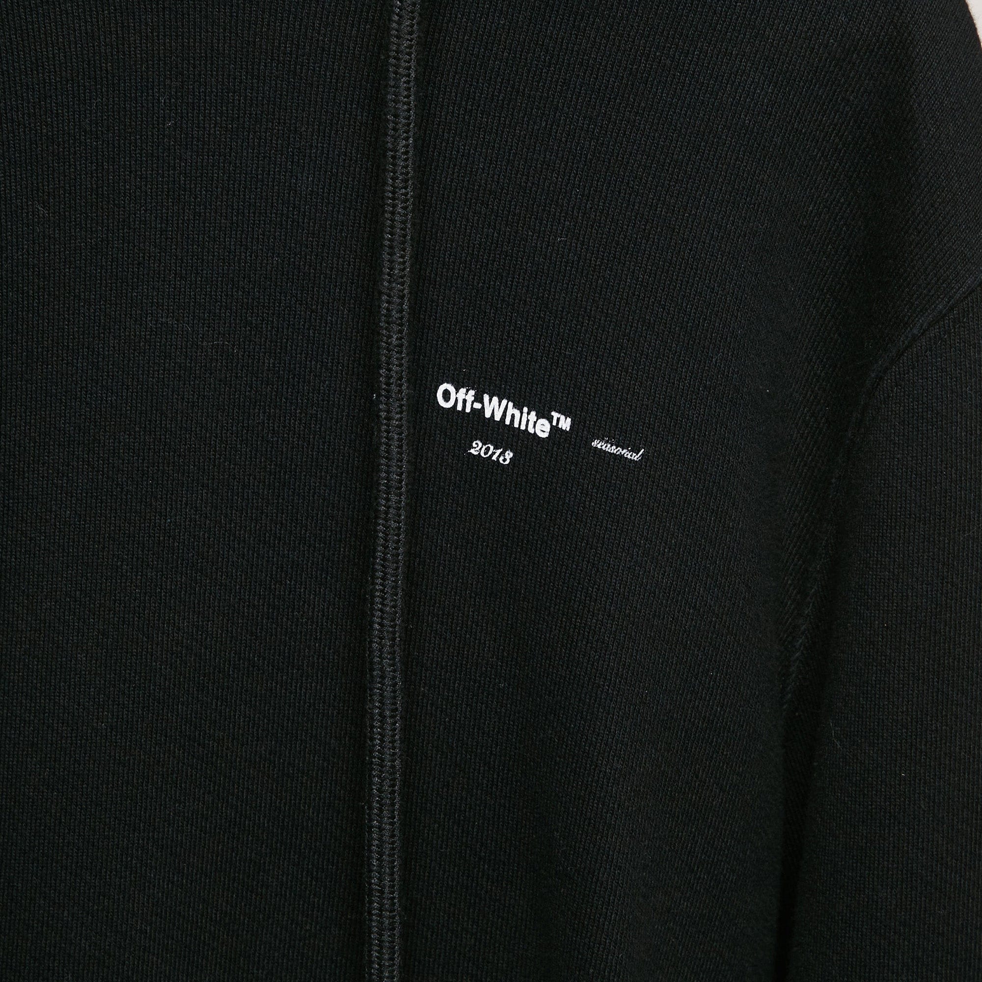 Off - White Black Cotton Knit Arrow Applique Hoodie