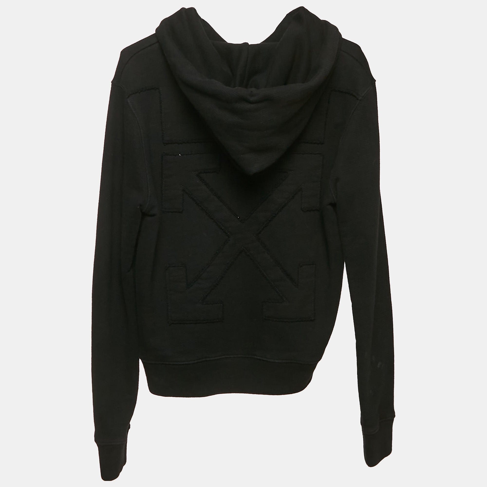 Off - White Black Cotton Knit Arrow Applique Hoodie