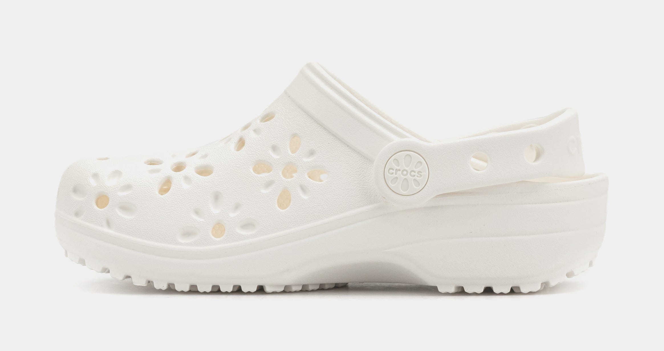 CROCS Classic Clog Floral Cut Out Preschool/Grade School Sandals (White)