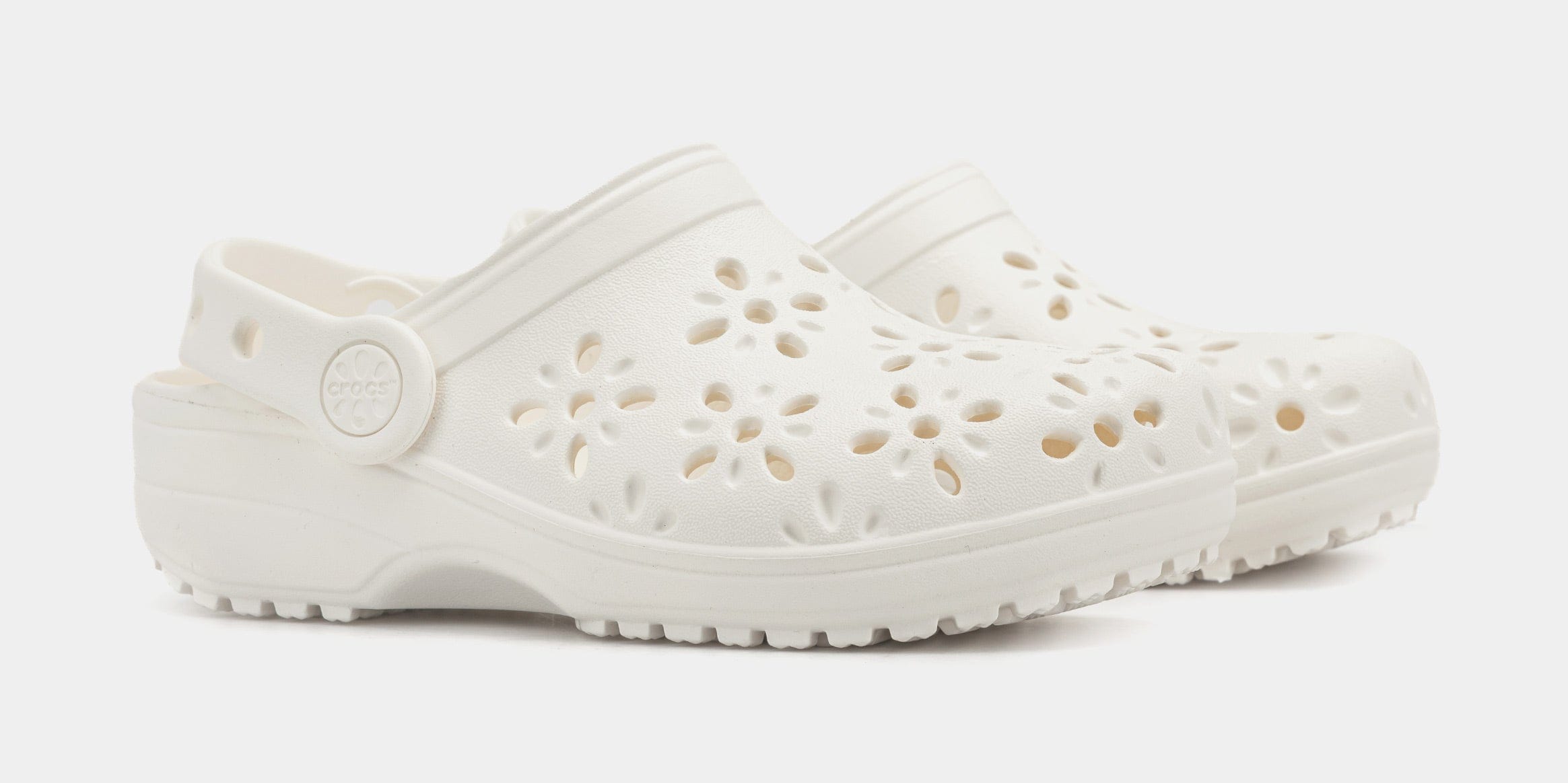 CROCS Classic Clog Floral Cut Out Preschool/Grade School Sandals (White)