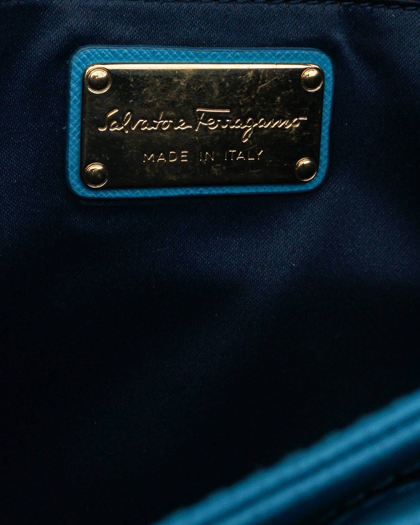 Salvatore Ferragamo Greta Two - Tone Blue Leather Gancini Crossbody Bag