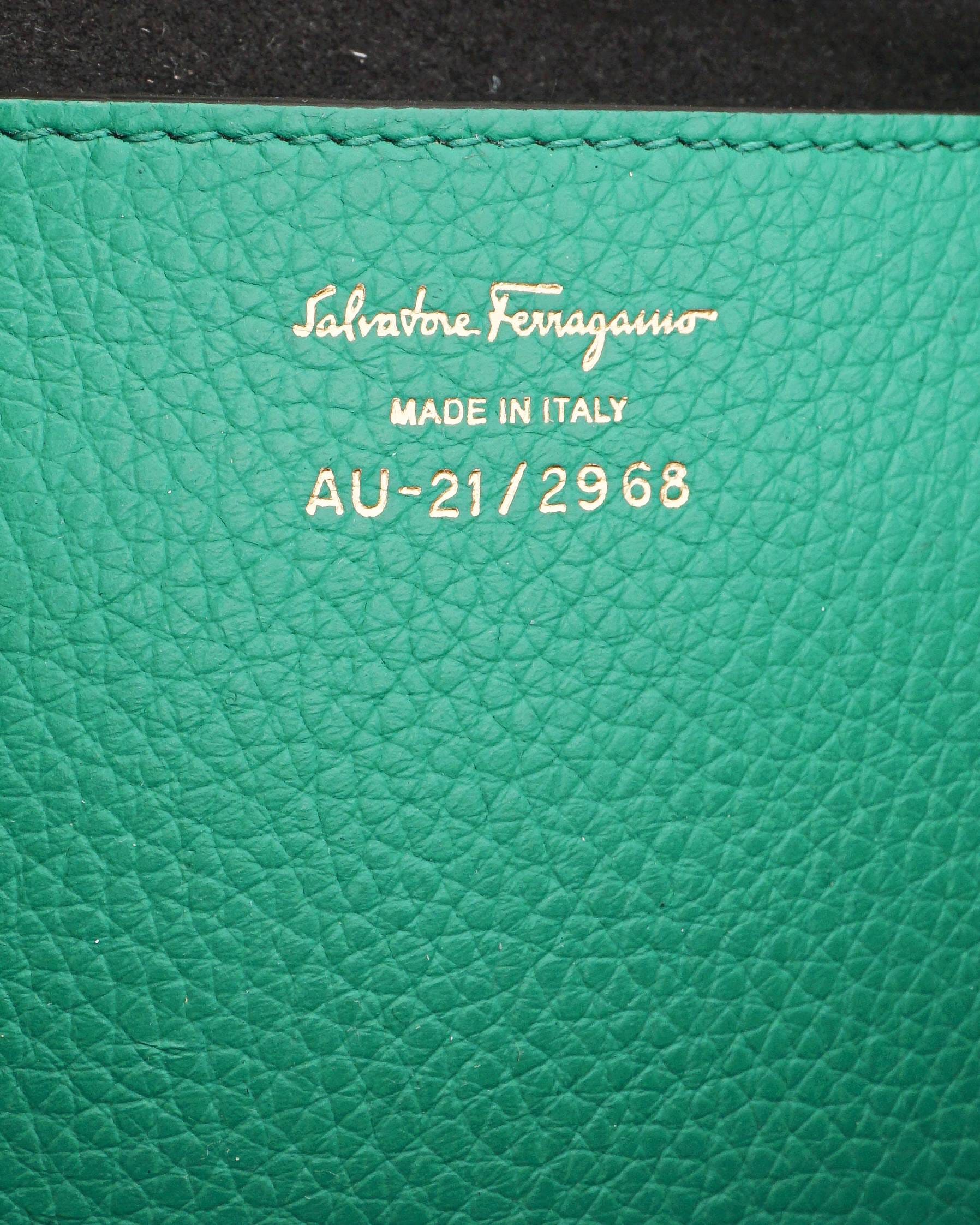 Salvatore Ferragamo Green Pebbled Leather Gancini Mini Crossbody Bag
