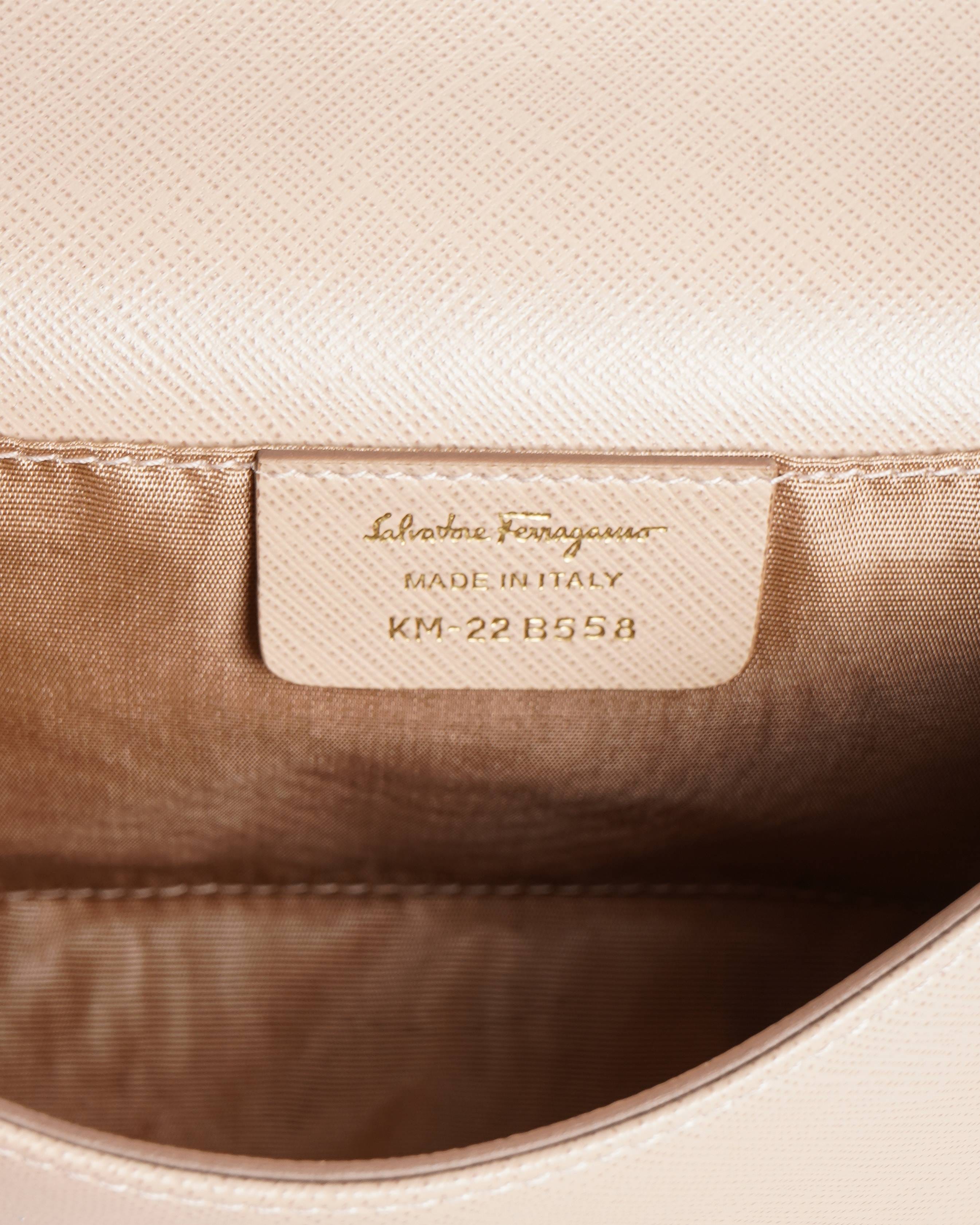 Salvatore Ferragamo Beige Miss Vara Textured Small Leather Crossbody Bag