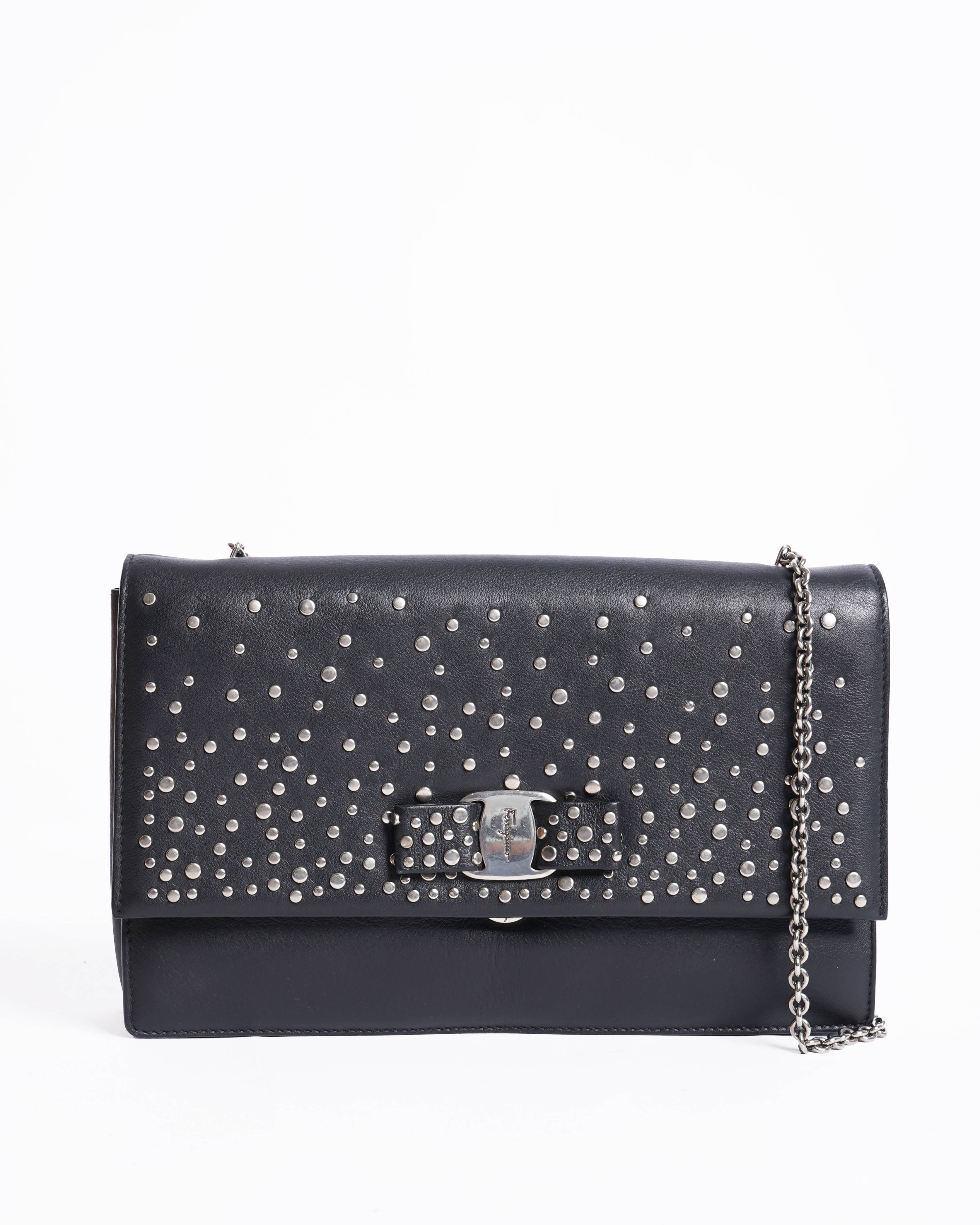 Salvatore ferragamo black ginny studded small crossbody bag