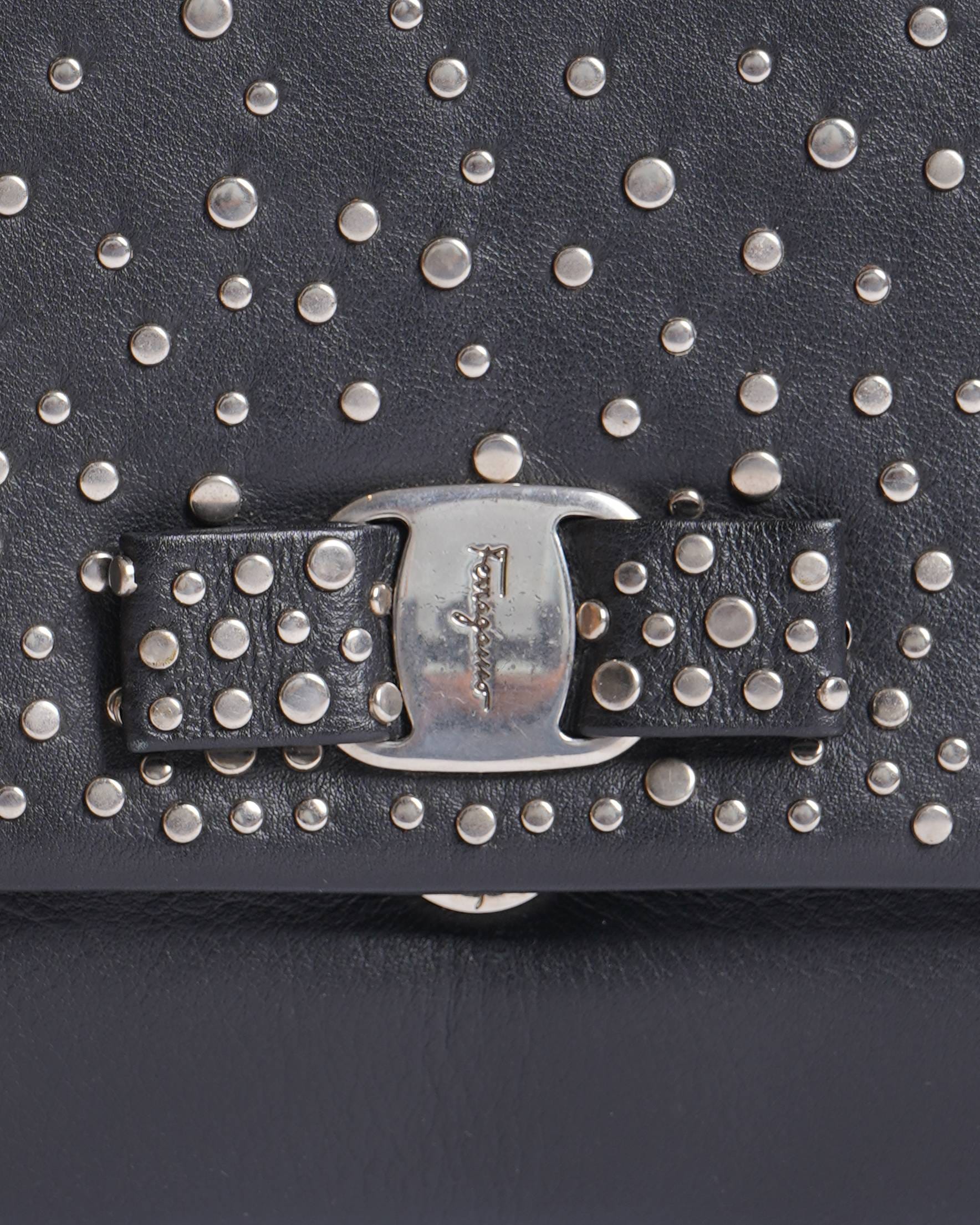 Salvatore ferragamo black ginny studded small crossbody bag