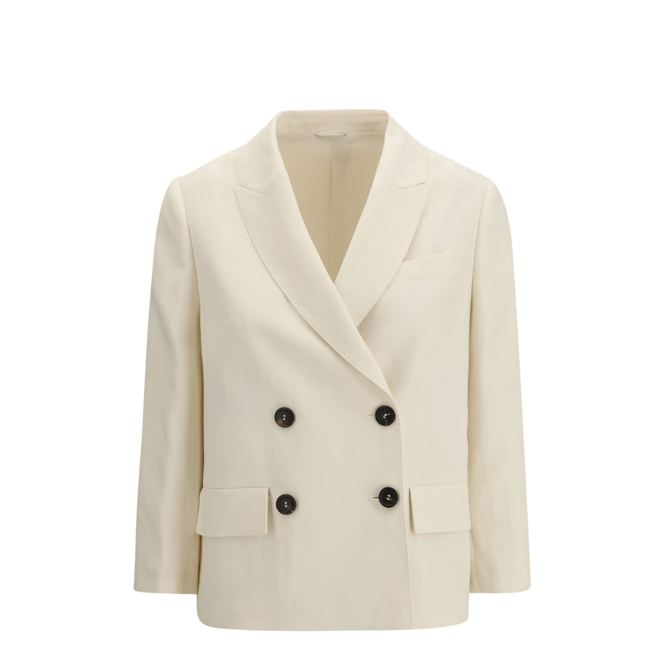 Brunello Cucinelli Fluid Twill Jacket In Viscose And Linen With Monile