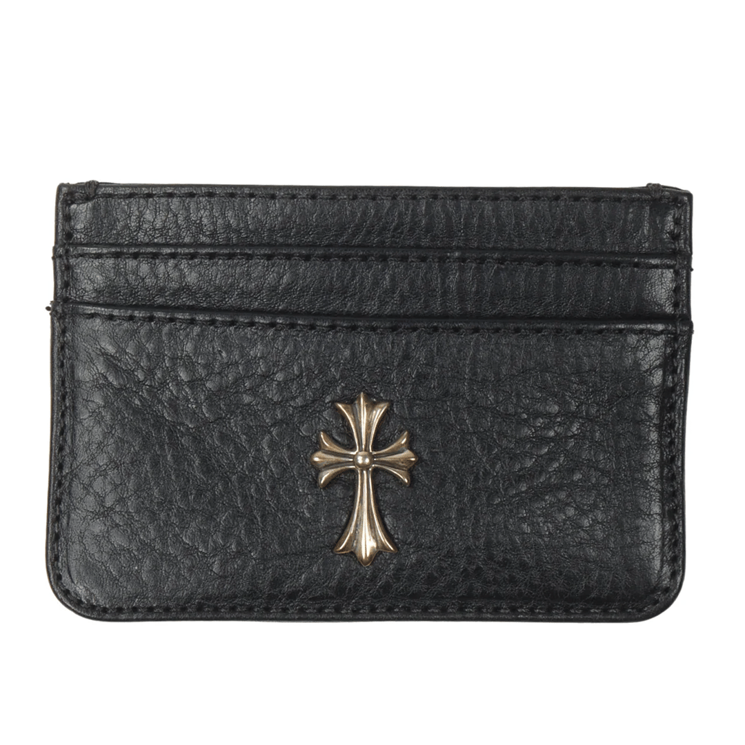 Chrome Hearts Black Leather Card Holder With Silver Cross