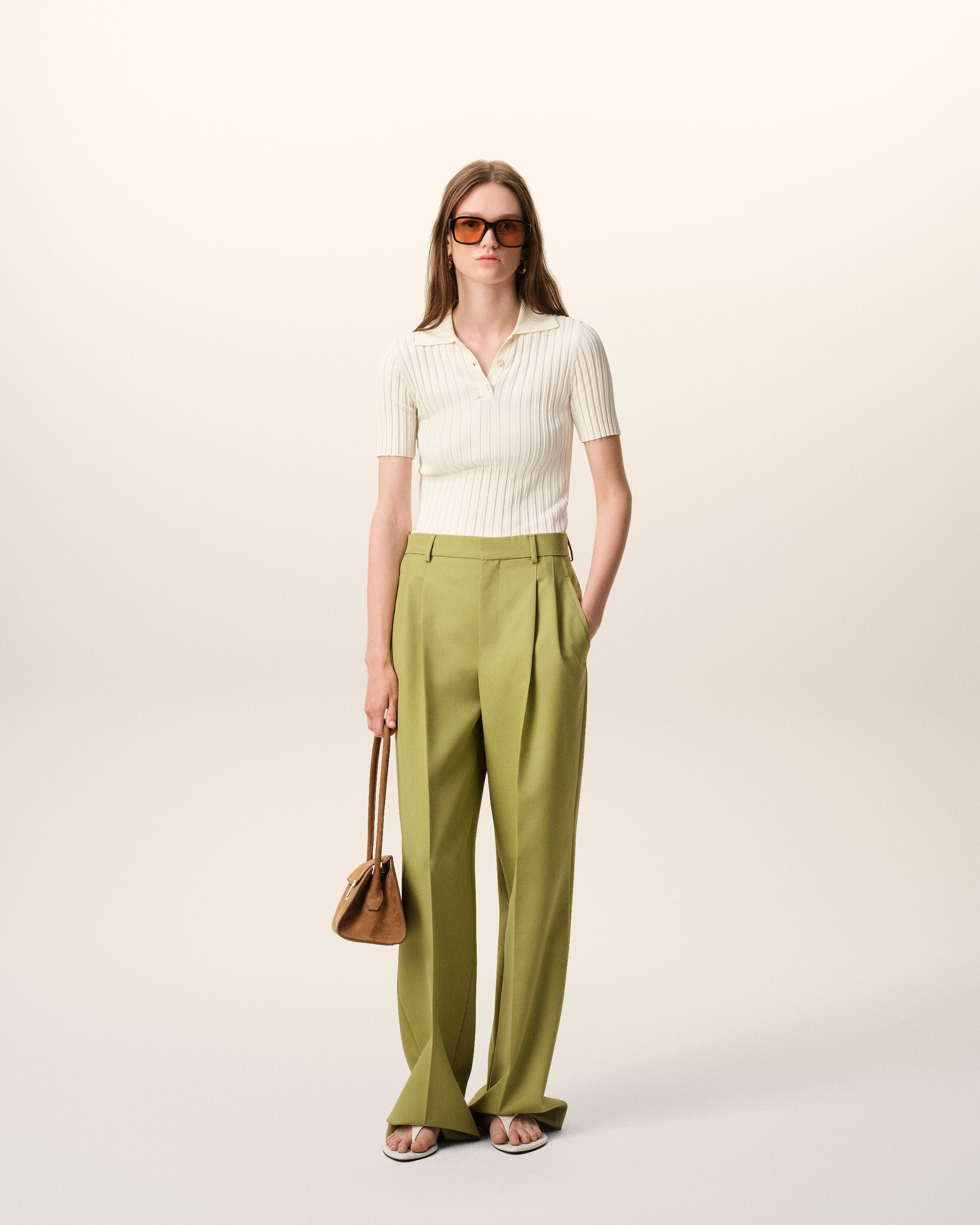 AMI Paris AmiParis Green New Wool Low Waist Wide Trousers Women's