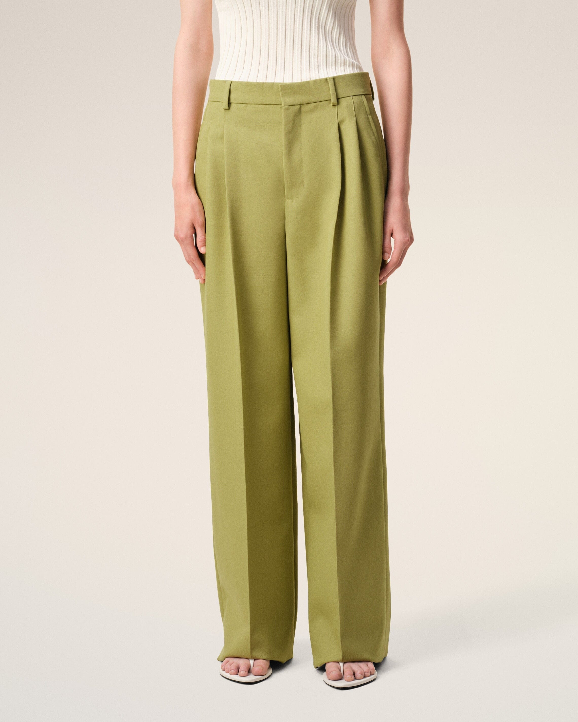 AMI Paris AmiParis Green New Wool Low Waist Wide Trousers Women's