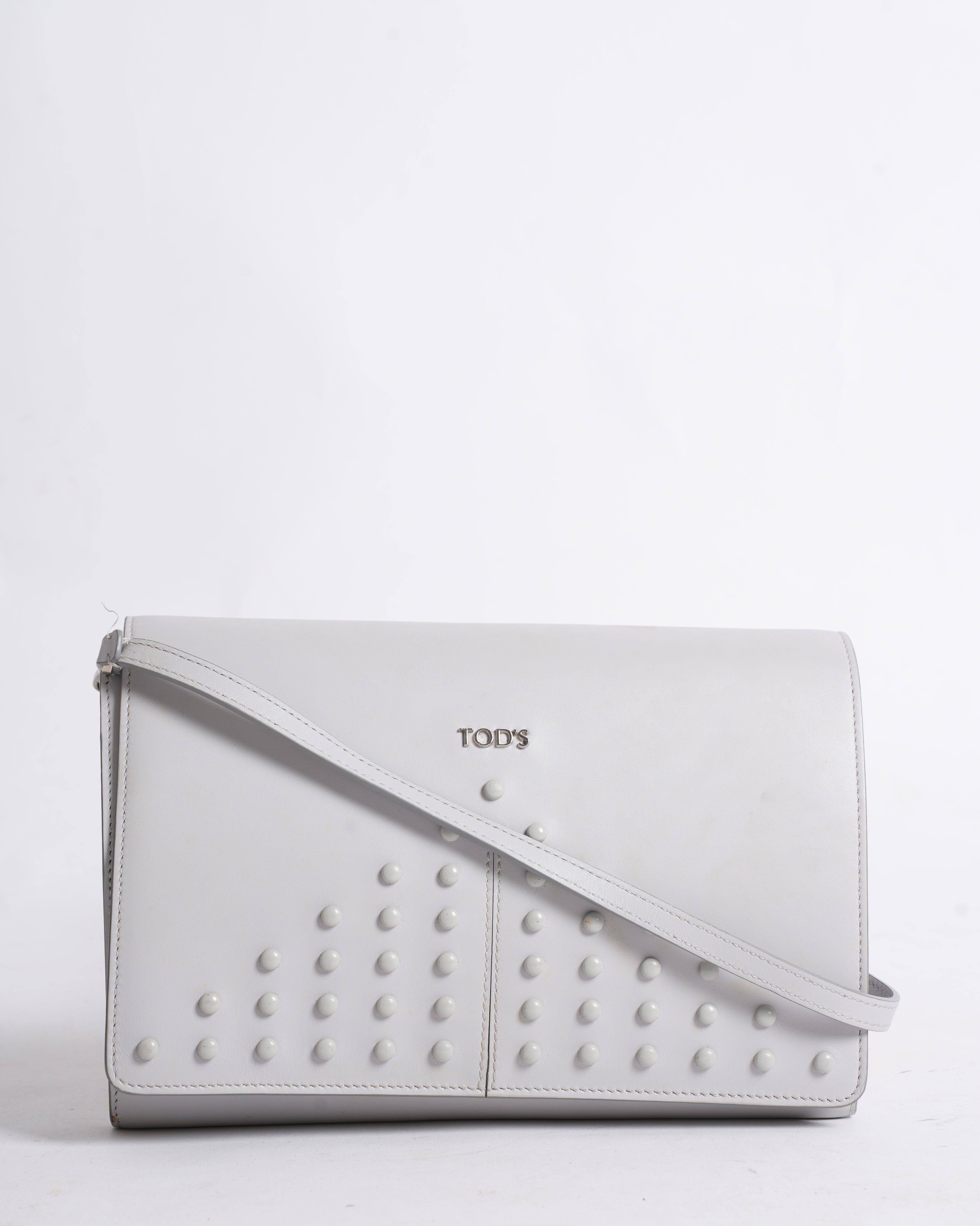 Tod’s Grey Studded Leather Crossbody Bag