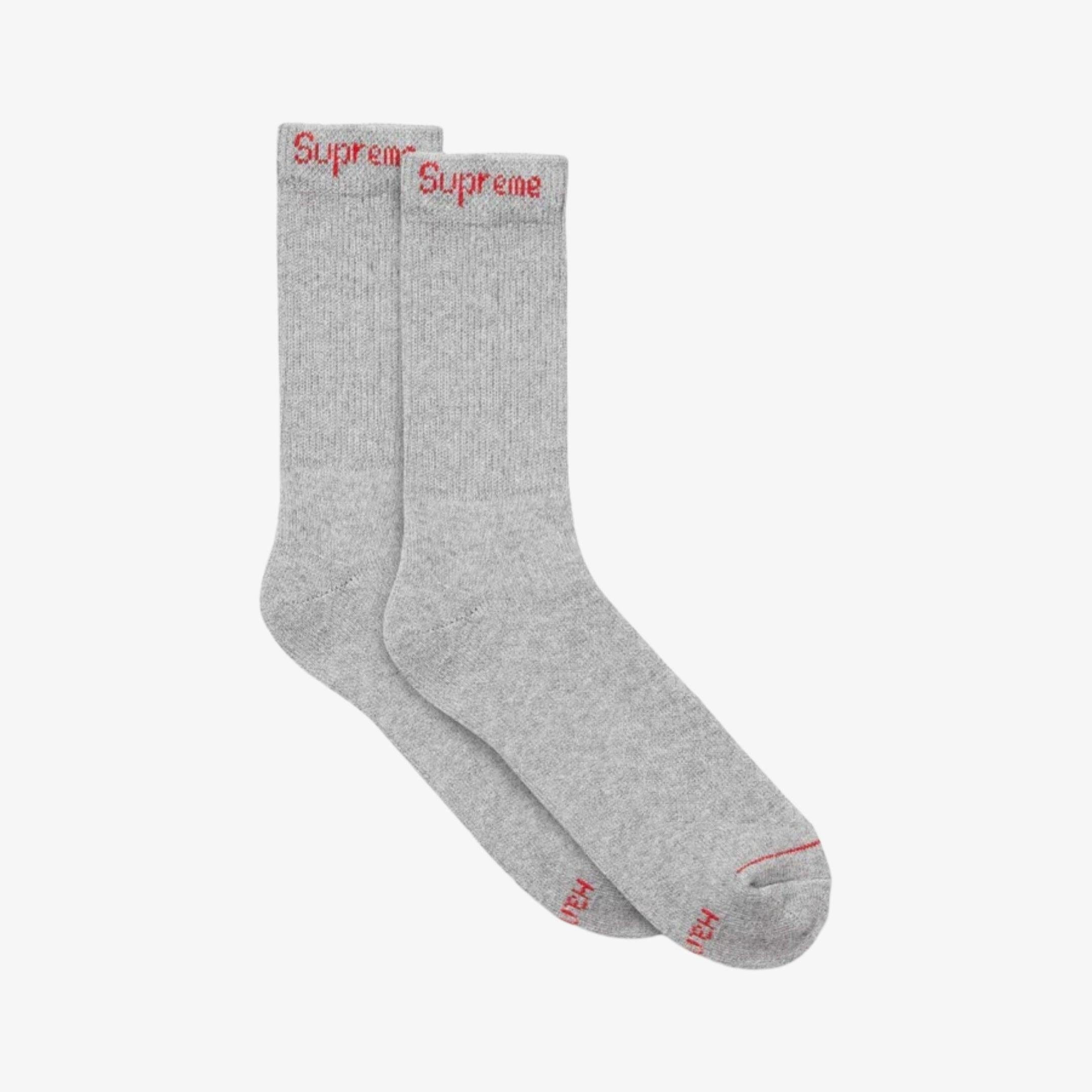 Supreme x Hanes Cushion Crew Socks (1 Single Pair of Each Socks) White and Heather Grey