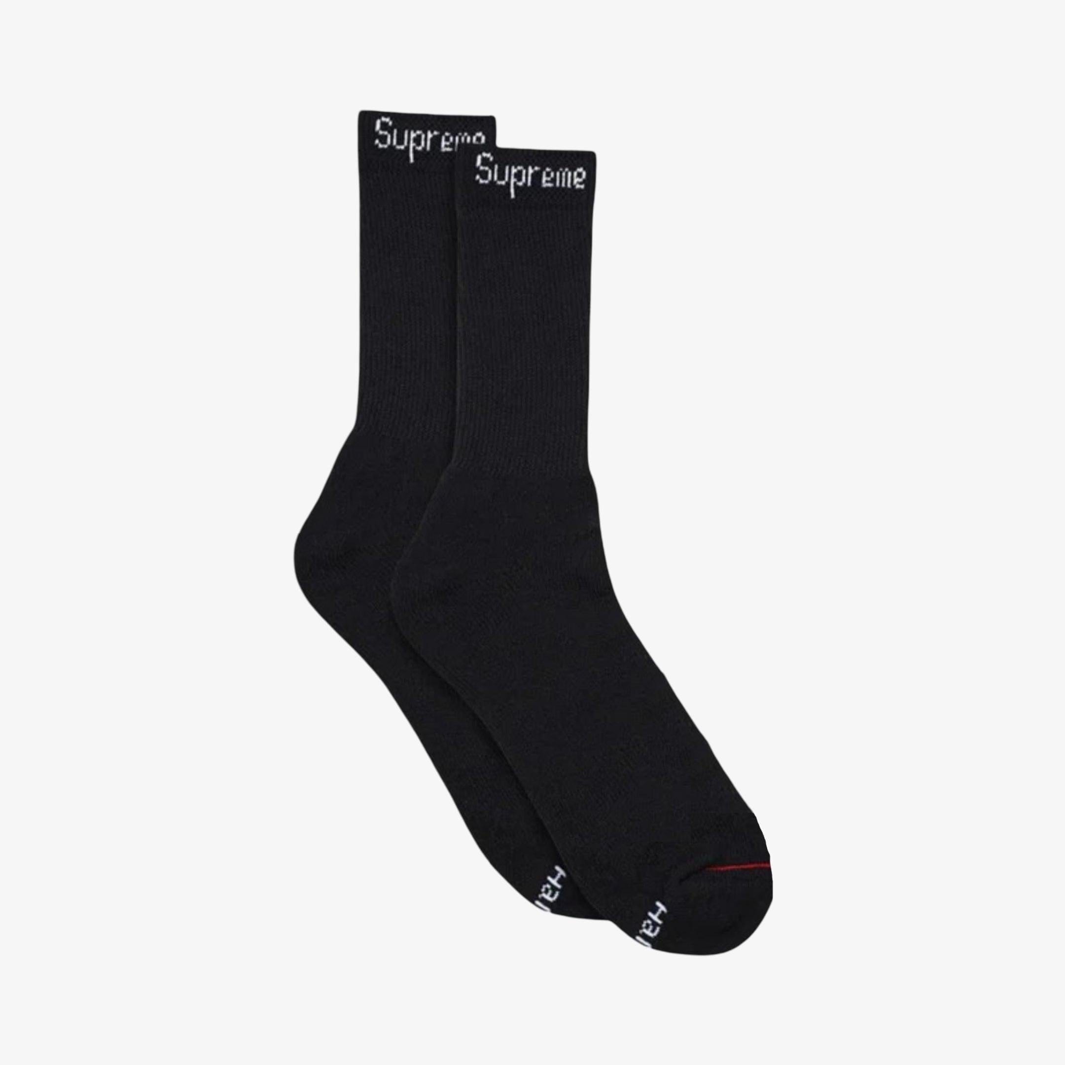 Supreme x Hanes Cushion Crew Socks (1 Single Pair of Each Socks) Black and Heather Grey