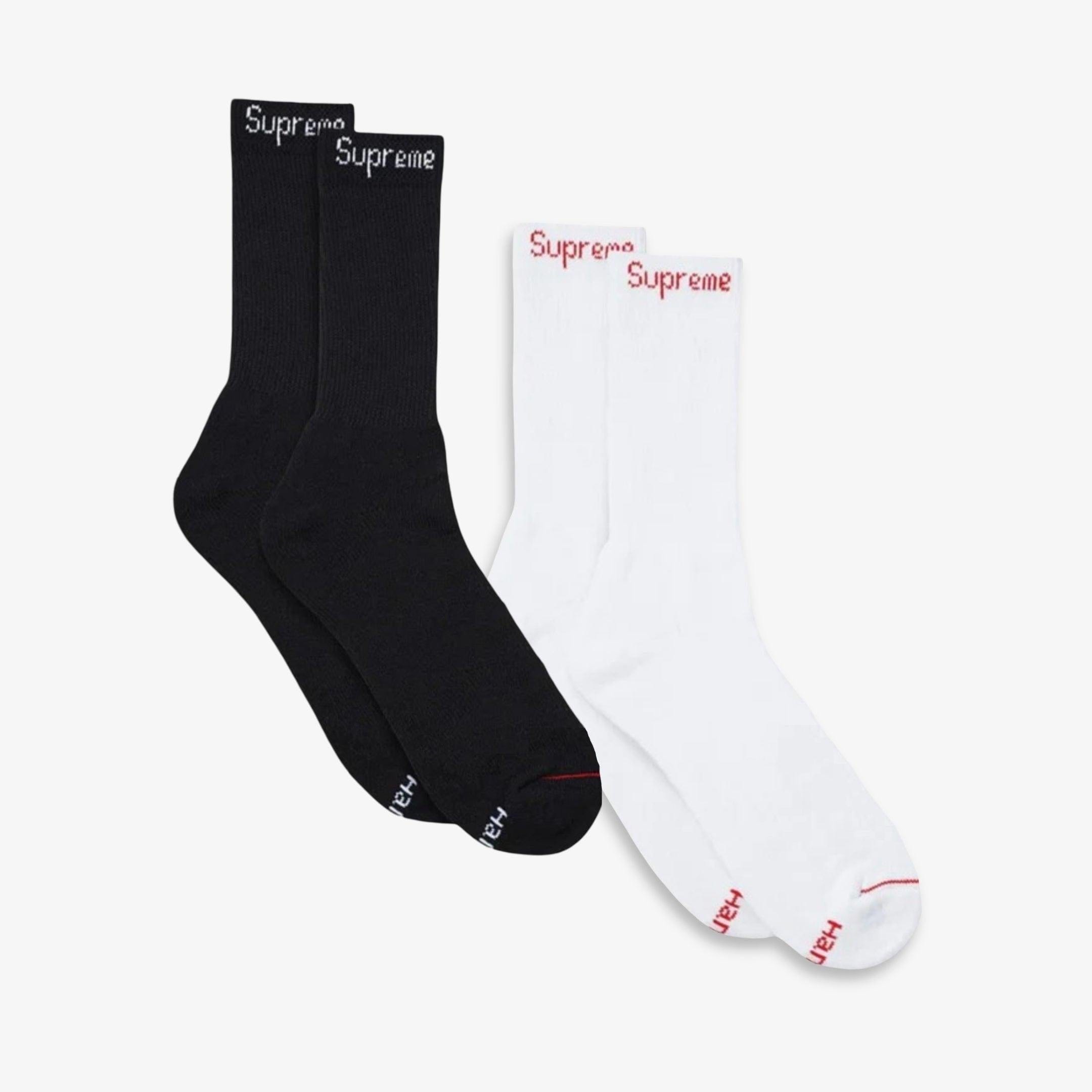 Supreme x Hanes Cushion Crew Socks (1 Single Pair of Each Socks) Black and White