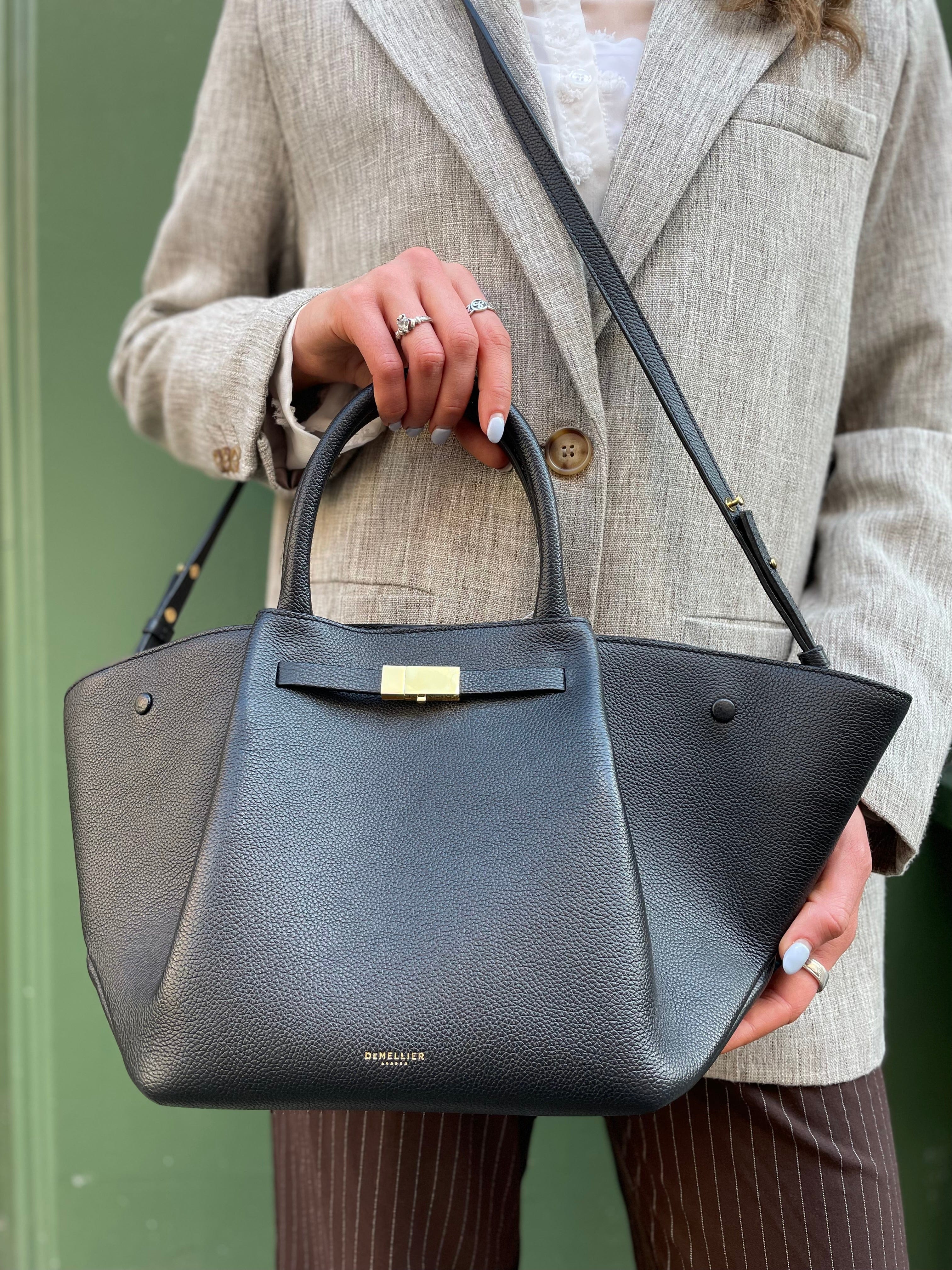 Demellier Black Leather New York Midi Tote Handbag
