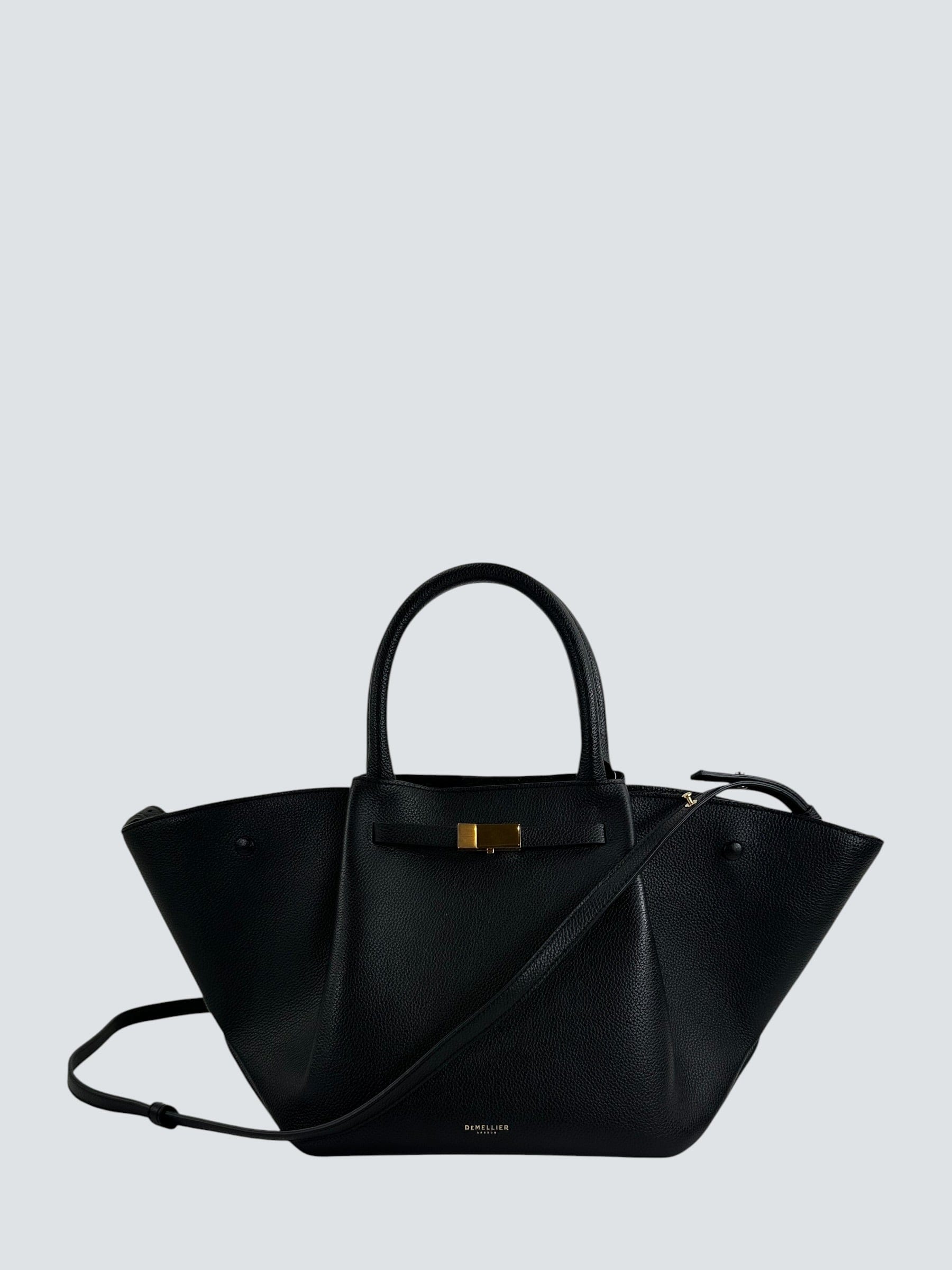Demellier Black Leather New York Midi Tote Handbag