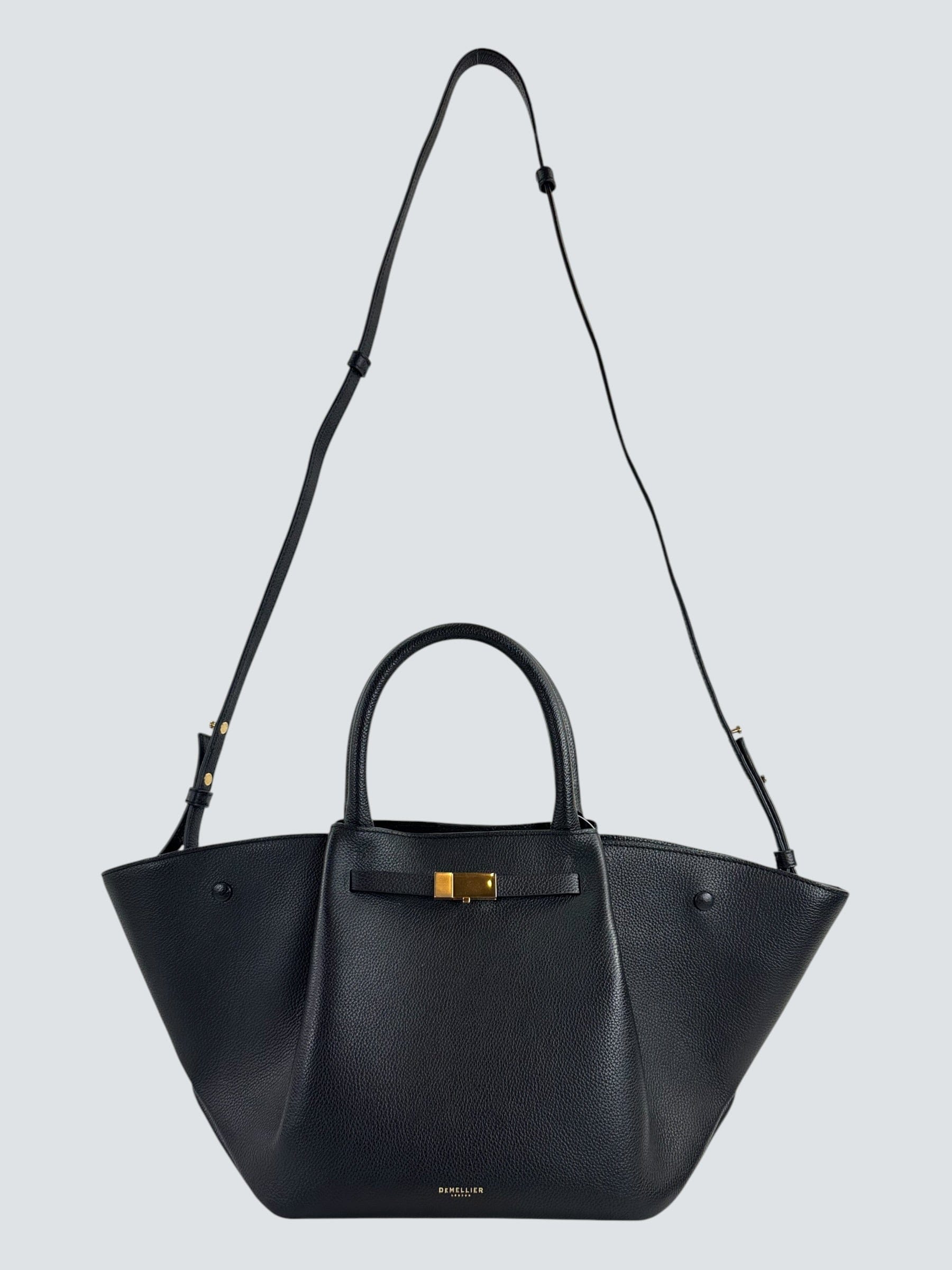 Demellier Black Leather New York Midi Tote Handbag