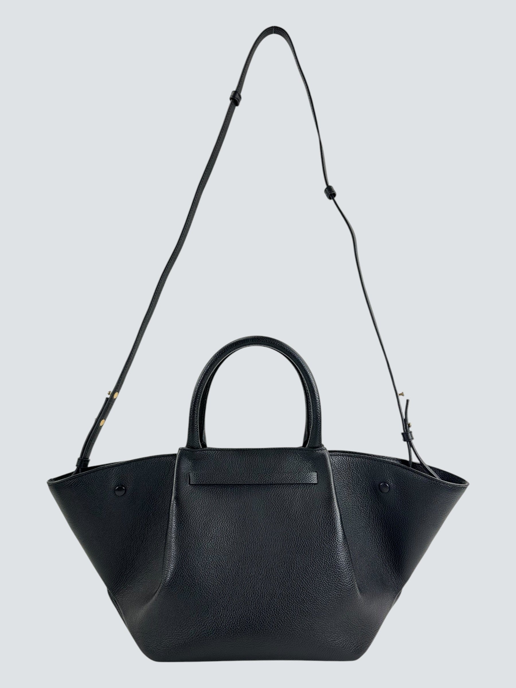Demellier Black Leather New York Midi Tote Handbag