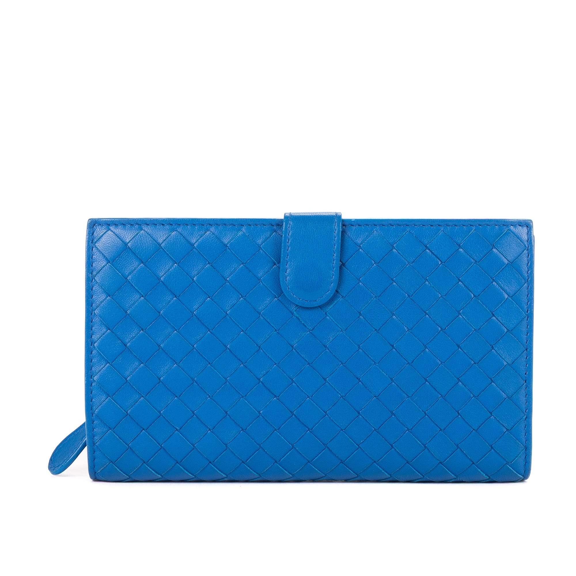 Bottega Veneta Blue Calf Leather Intrecciato Wallet OAG8548