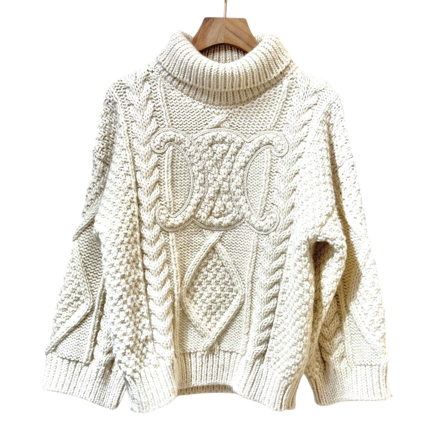 Celine White Turtleneck Cable Sweater - Size M