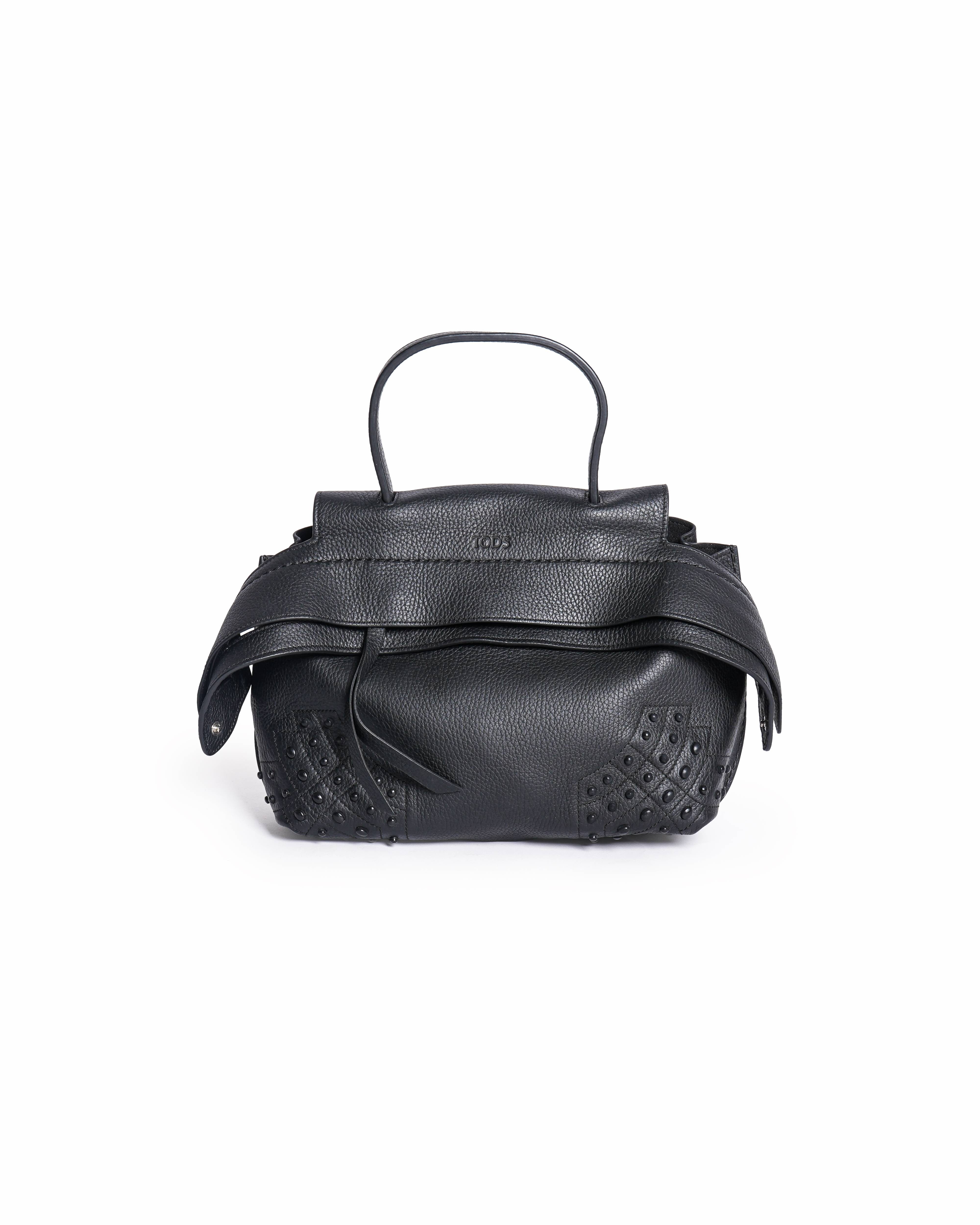 Tod's Wave Small Black Pebbled Leather Handbag