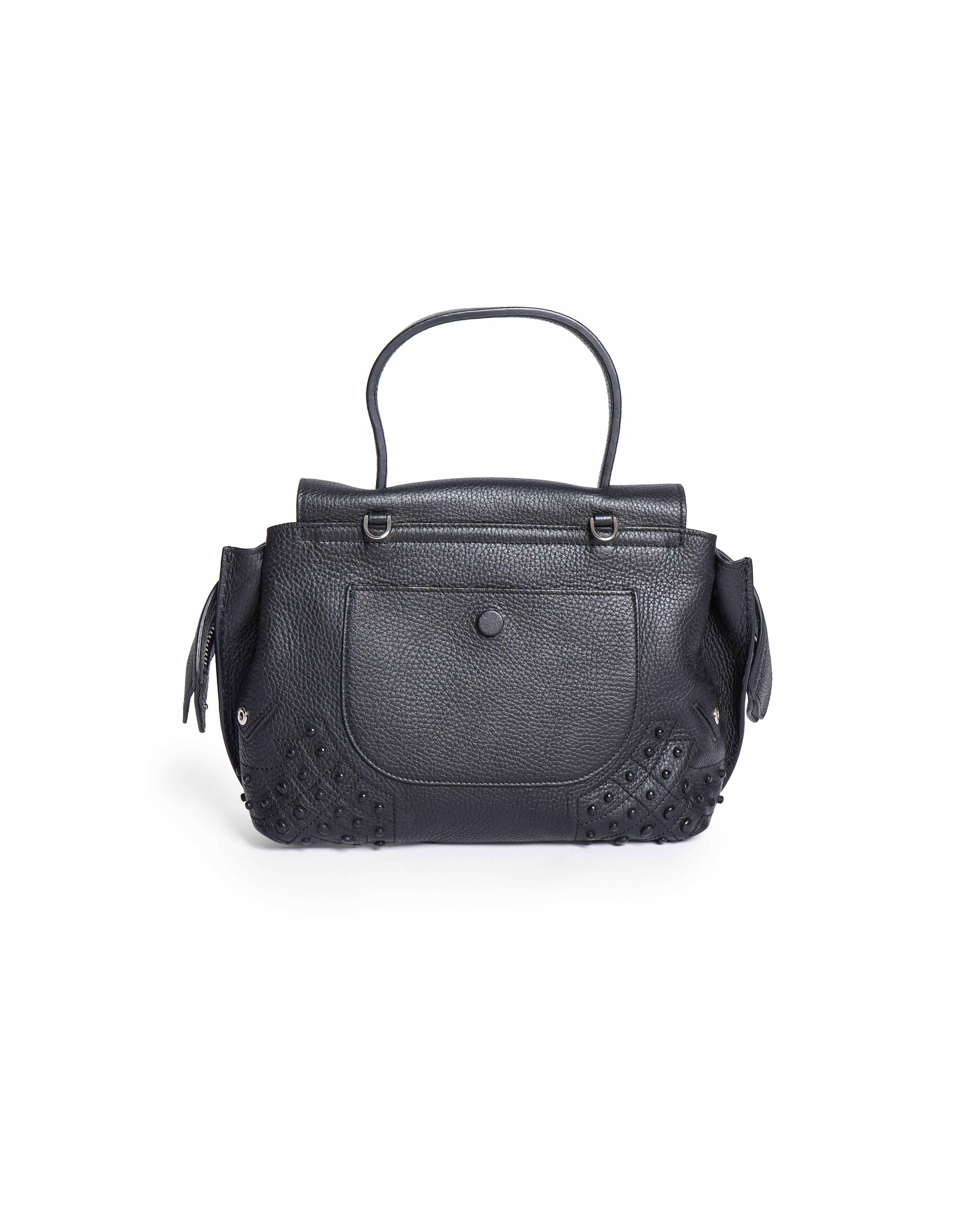 Tod's Wave Small Black Pebbled Leather Handbag