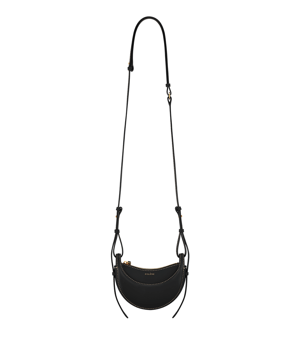 Polene Numéro Dix Micro - Smooth Black with Ecru Stitching
