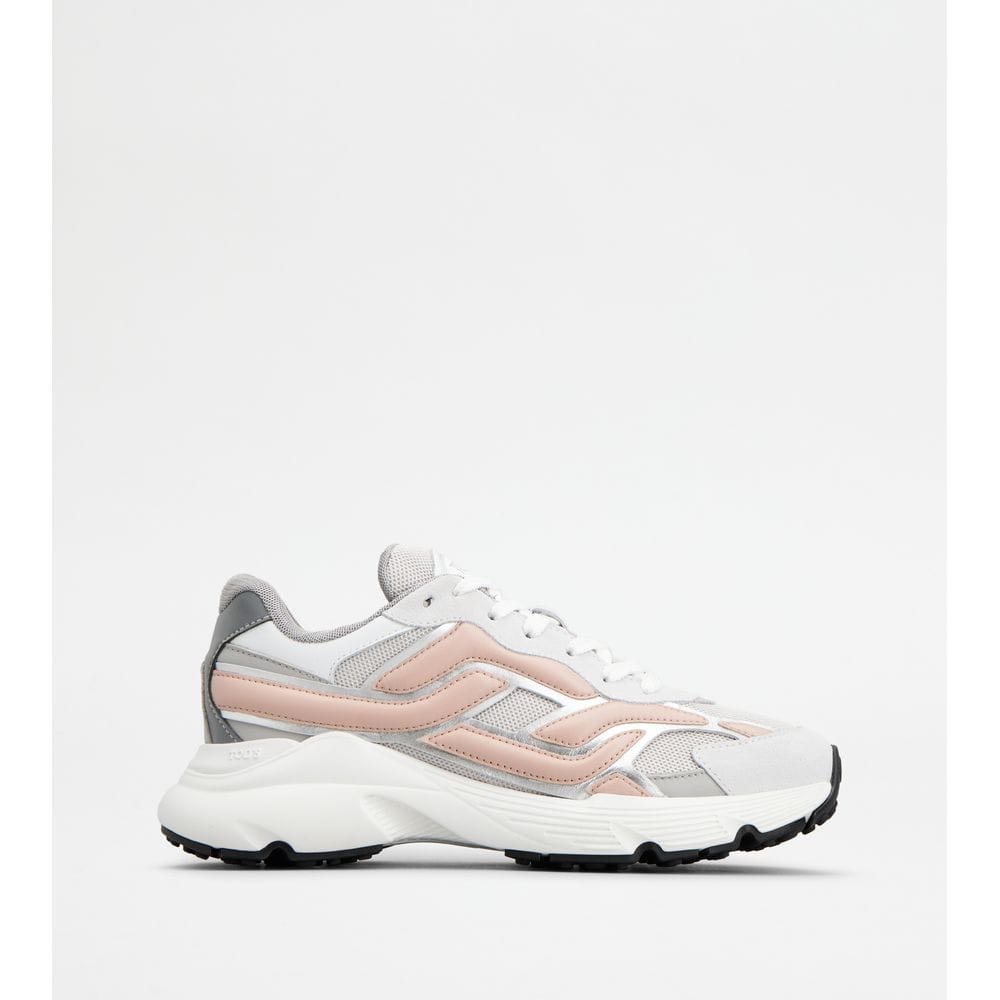 Tod's Tods Sneakers In Leather And Technical Fabric Grey Pink White Womens
