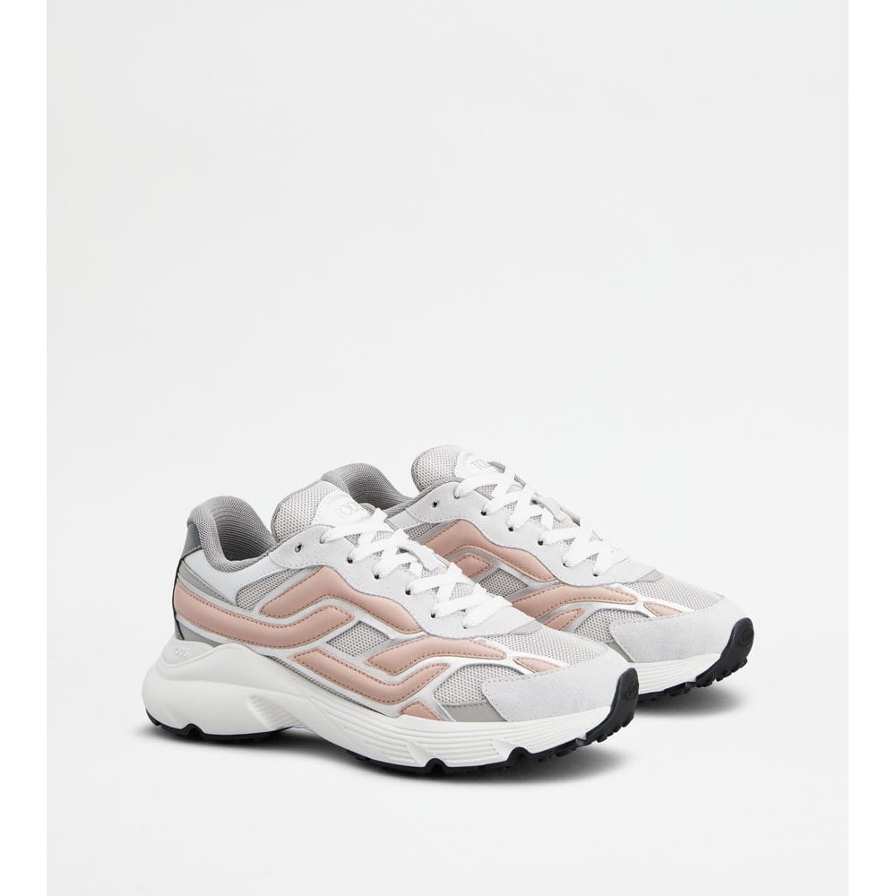 Tod's Tods Sneakers In Leather And Technical Fabric Grey Pink White Womens