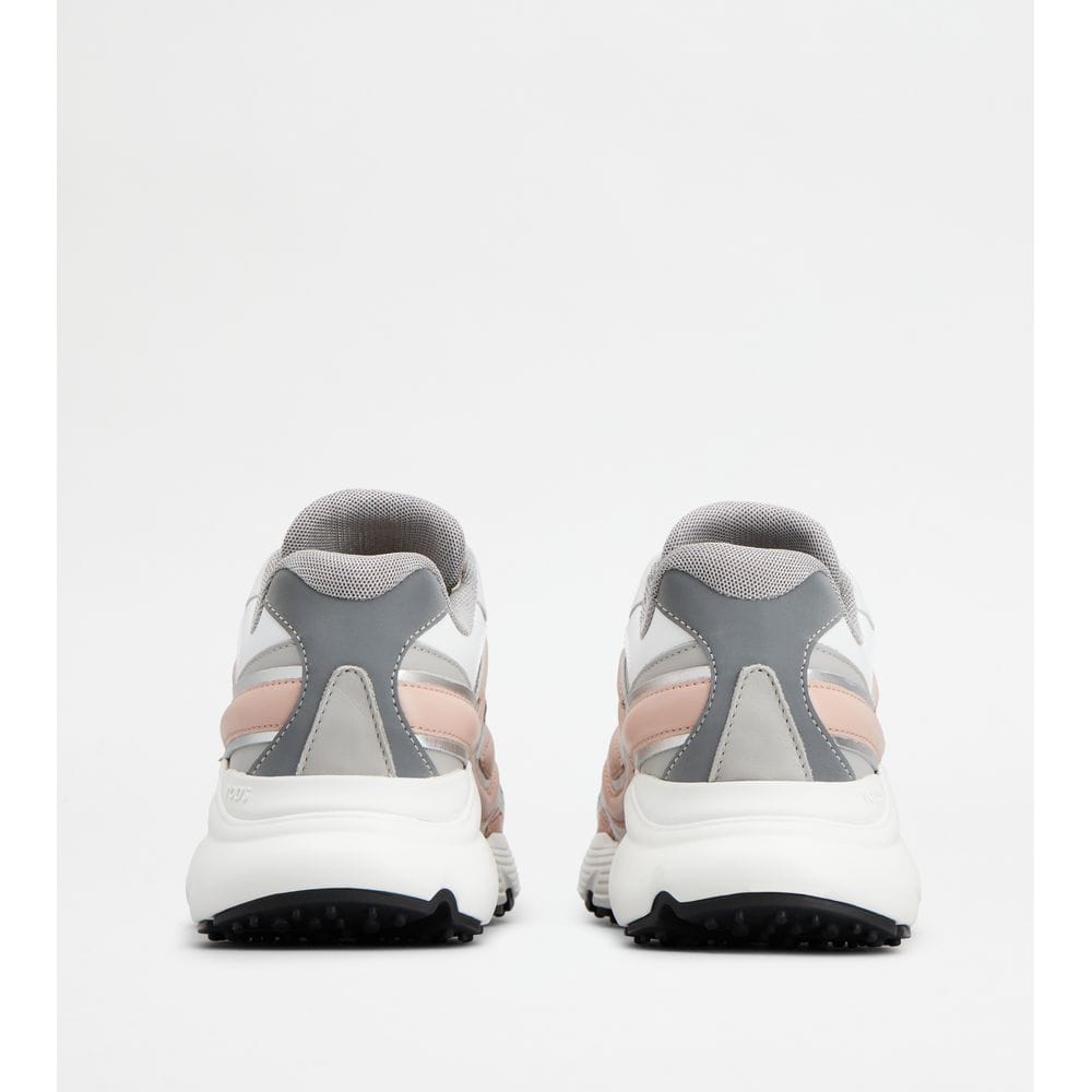 Tod's Tods Sneakers In Leather And Technical Fabric Grey Pink White Womens
