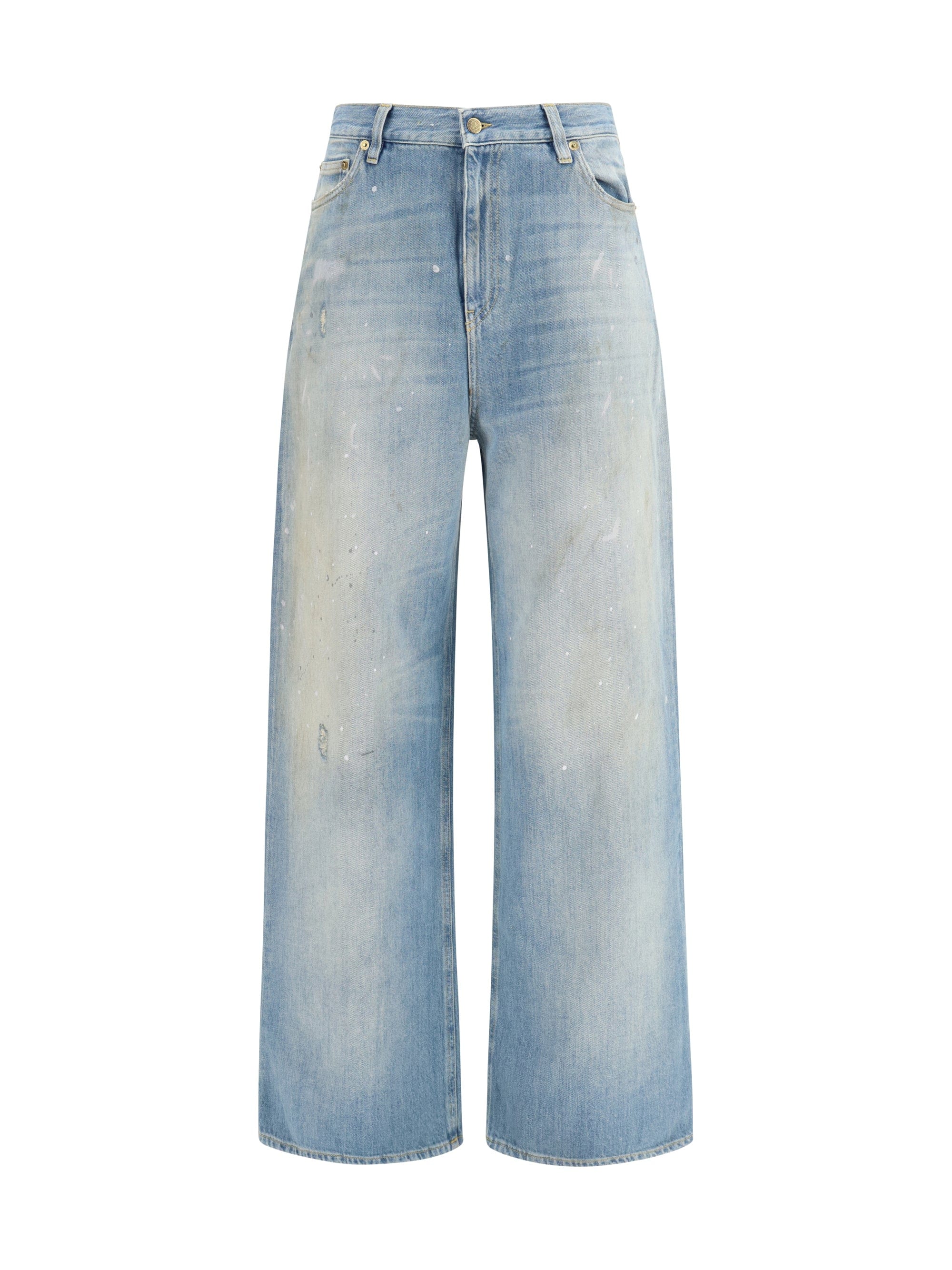 Golden Goose Embroidered Logo Paint - Splatter Jeans — Blue