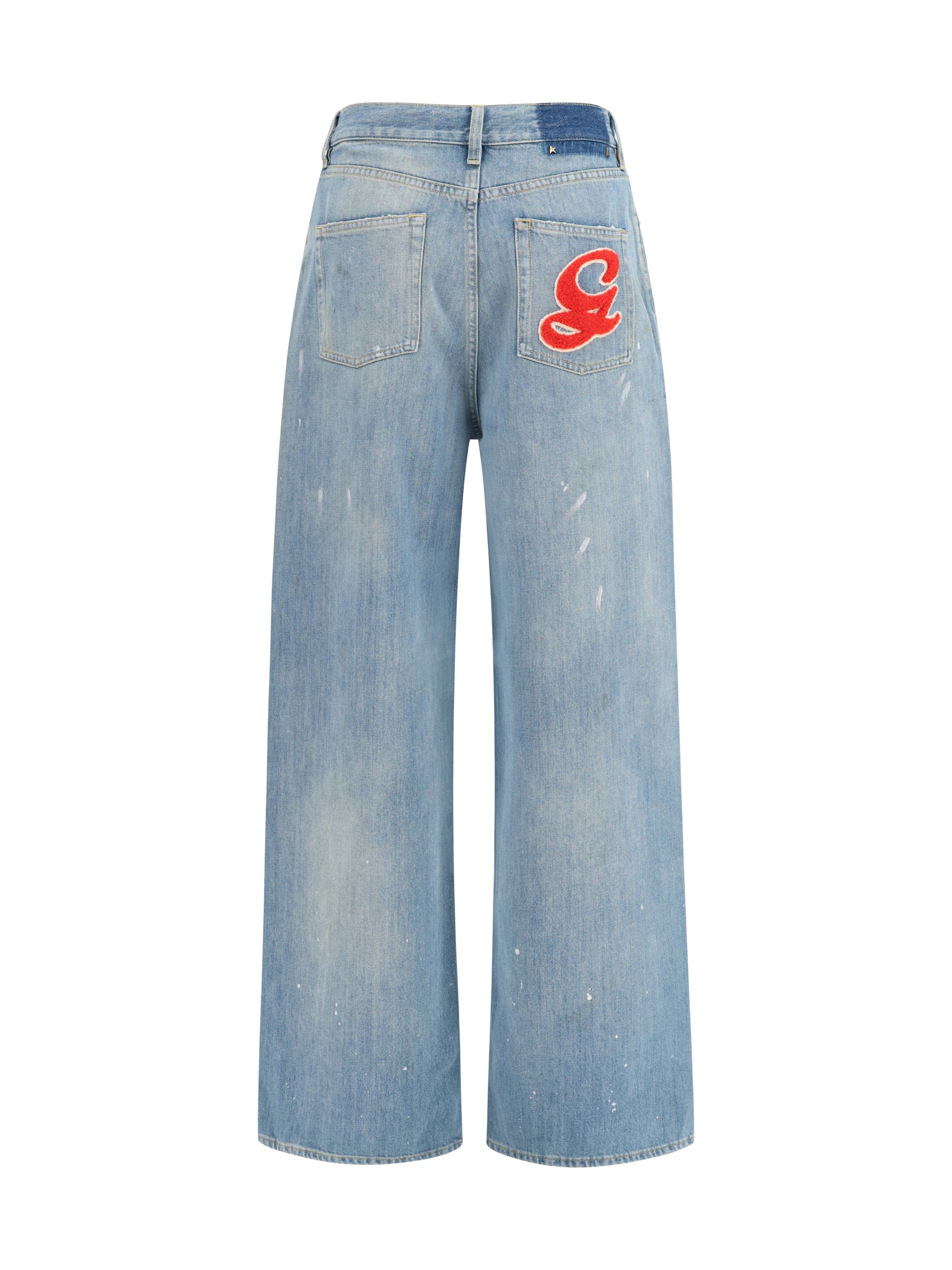 Golden Goose Embroidered Logo Paint - Splatter Jeans — Blue