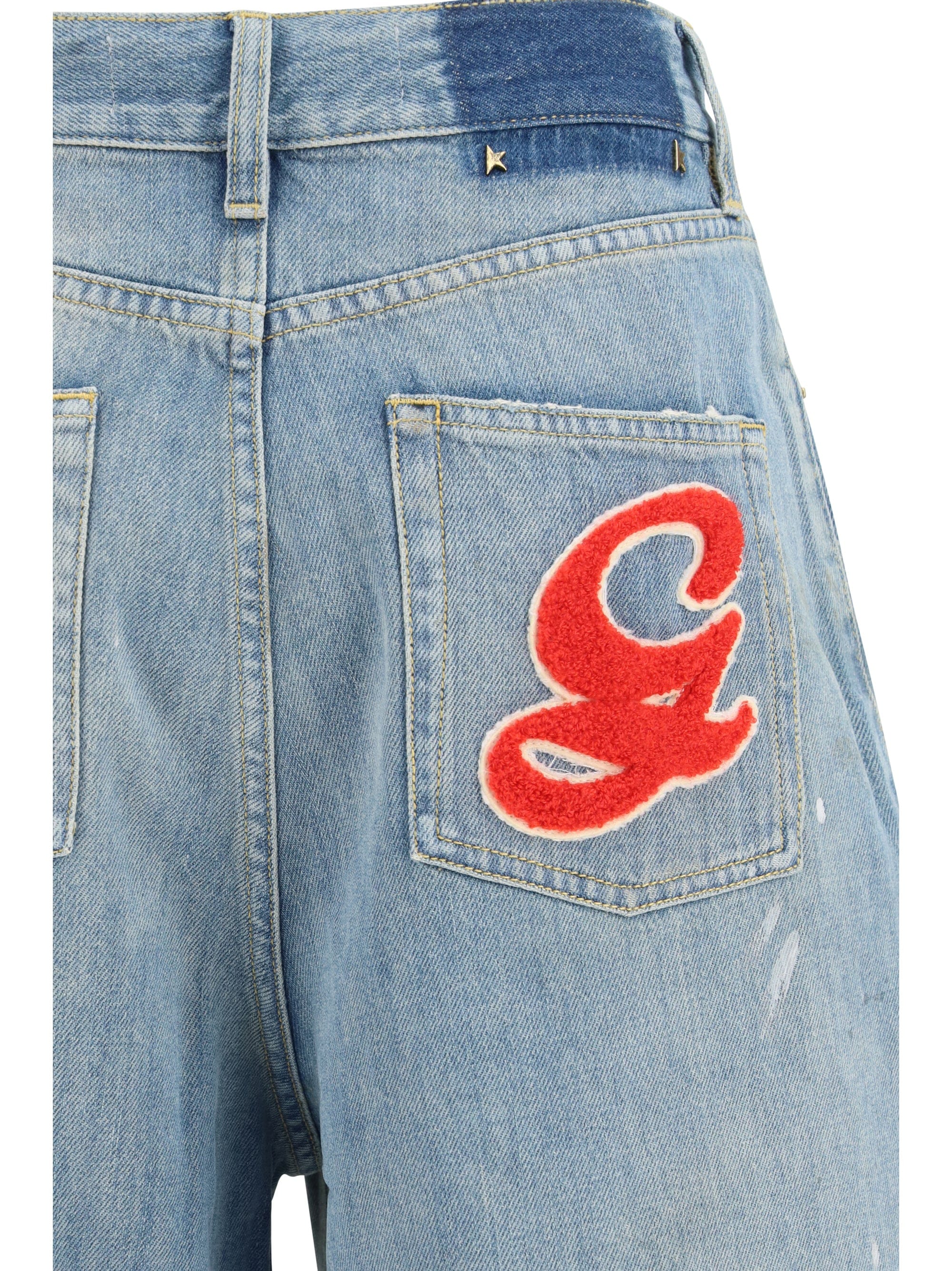 Golden Goose Embroidered Logo Paint - Splatter Jeans — Blue