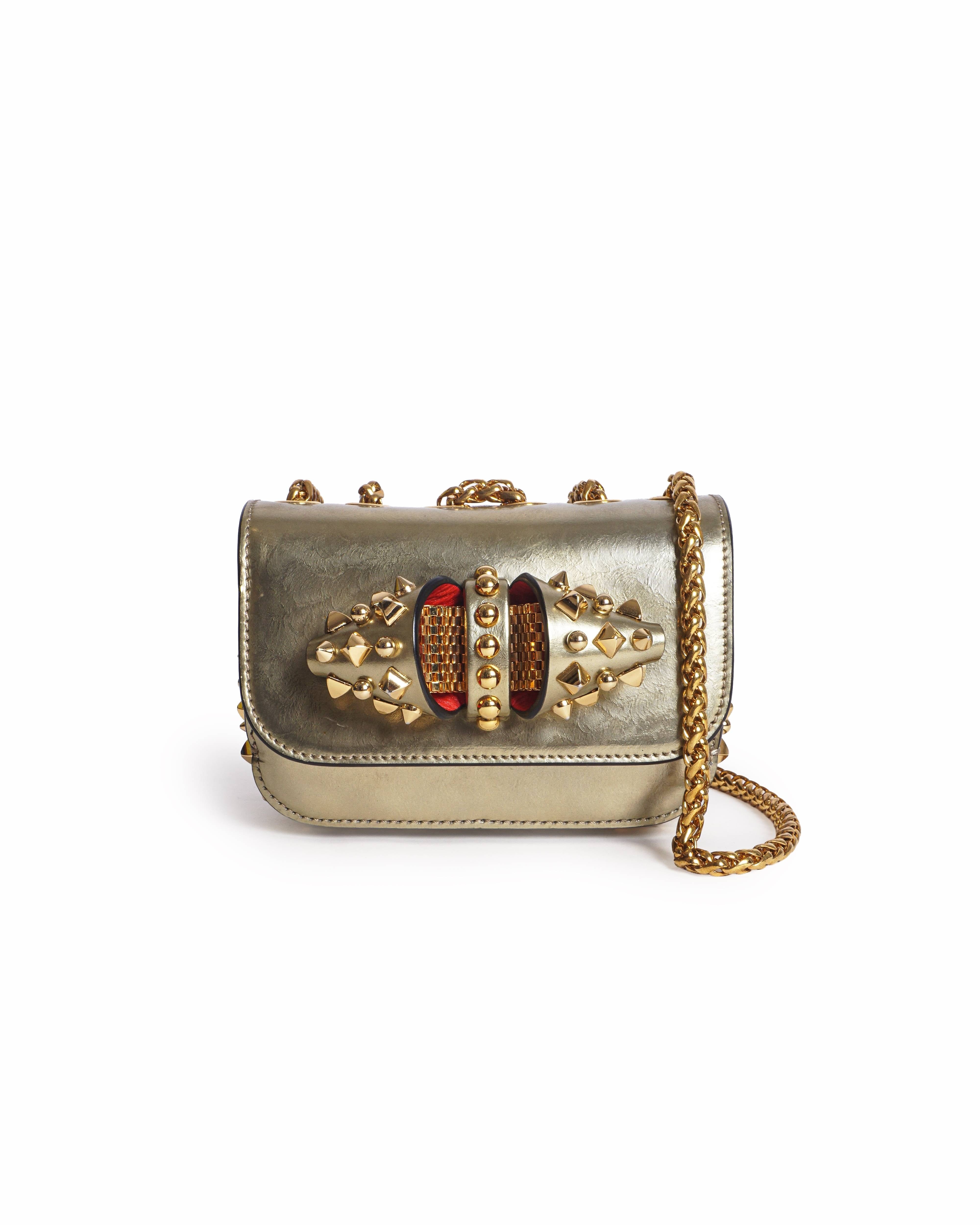 Christian Louboutin Metallic Gold Leather Sweet Charity Mini Spiked