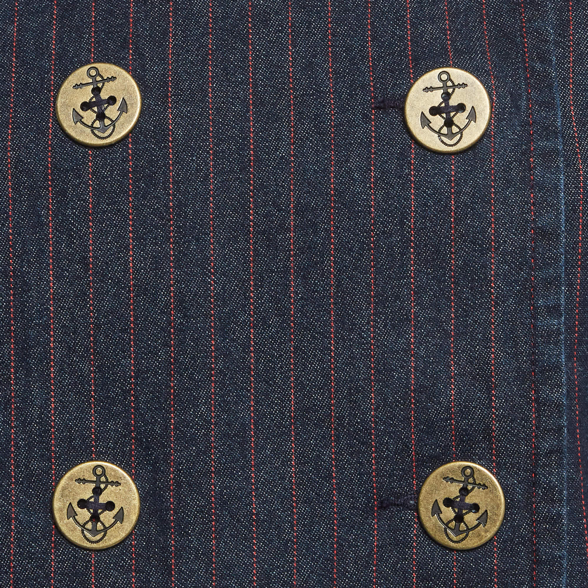 Ralph Lauren Navy Blue Striped Denim Double Breasted Jacket