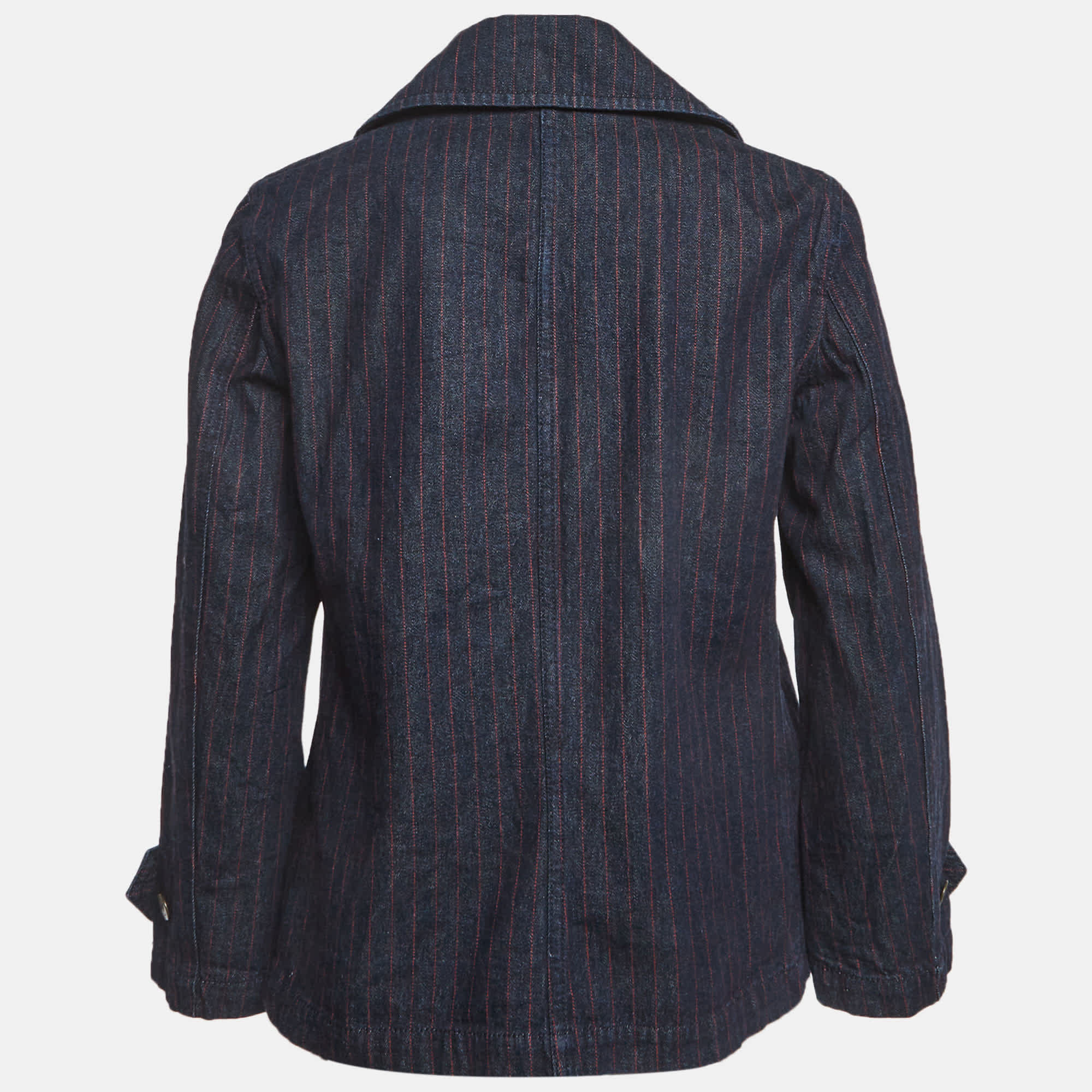 Ralph Lauren Navy Blue Striped Denim Double Breasted Jacket