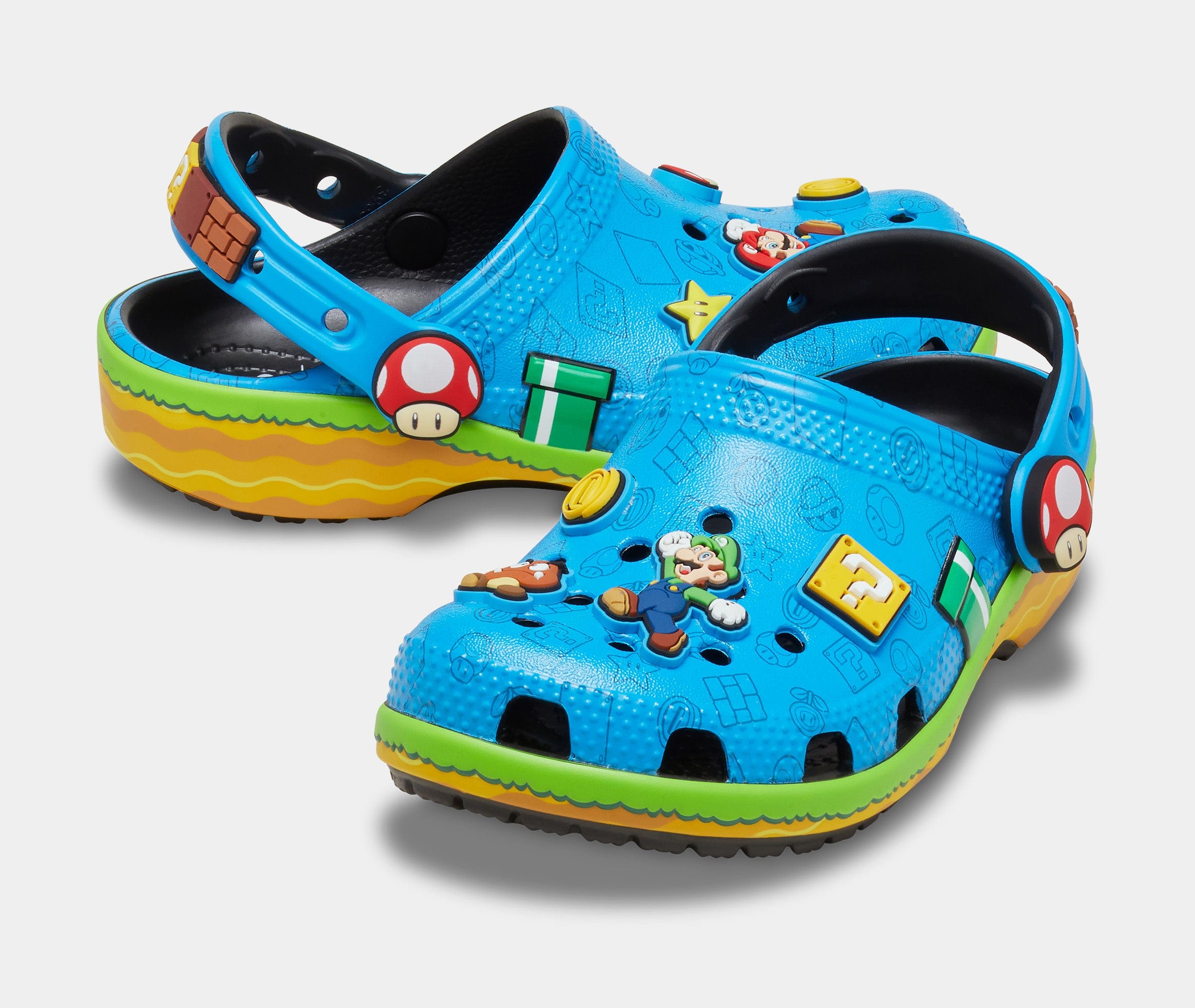 CROCS Super Mario Classic Clog Grade School Sandals (Blue/Green) Free Shipping