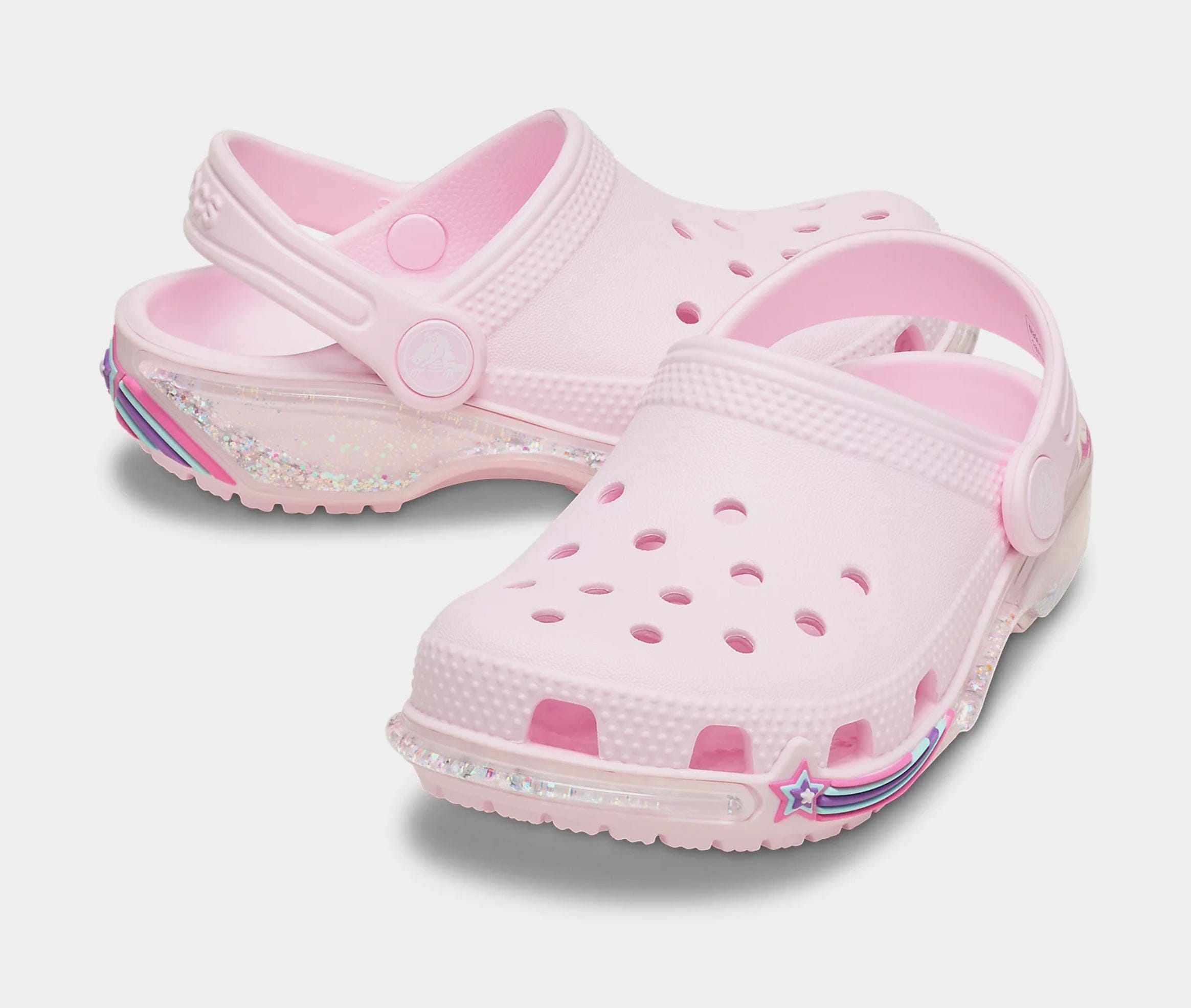 CROCS Classic Clog Star Sparkle Shaker Infant Toddler Sandals (Light Pink)