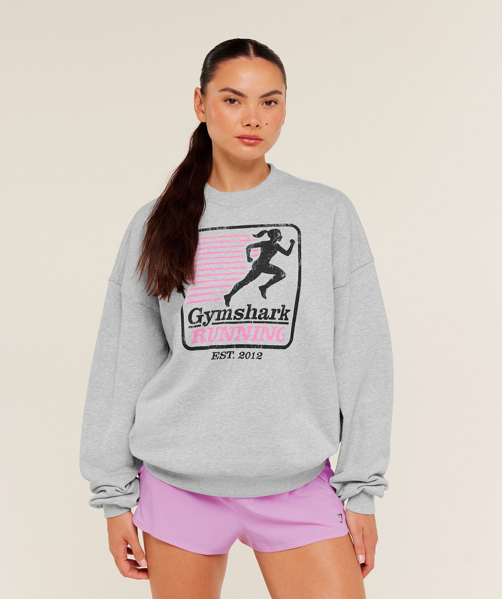 Gymshark Women's Gymshark Run Club Graphic Sweatshirt Light Grey Core Marl