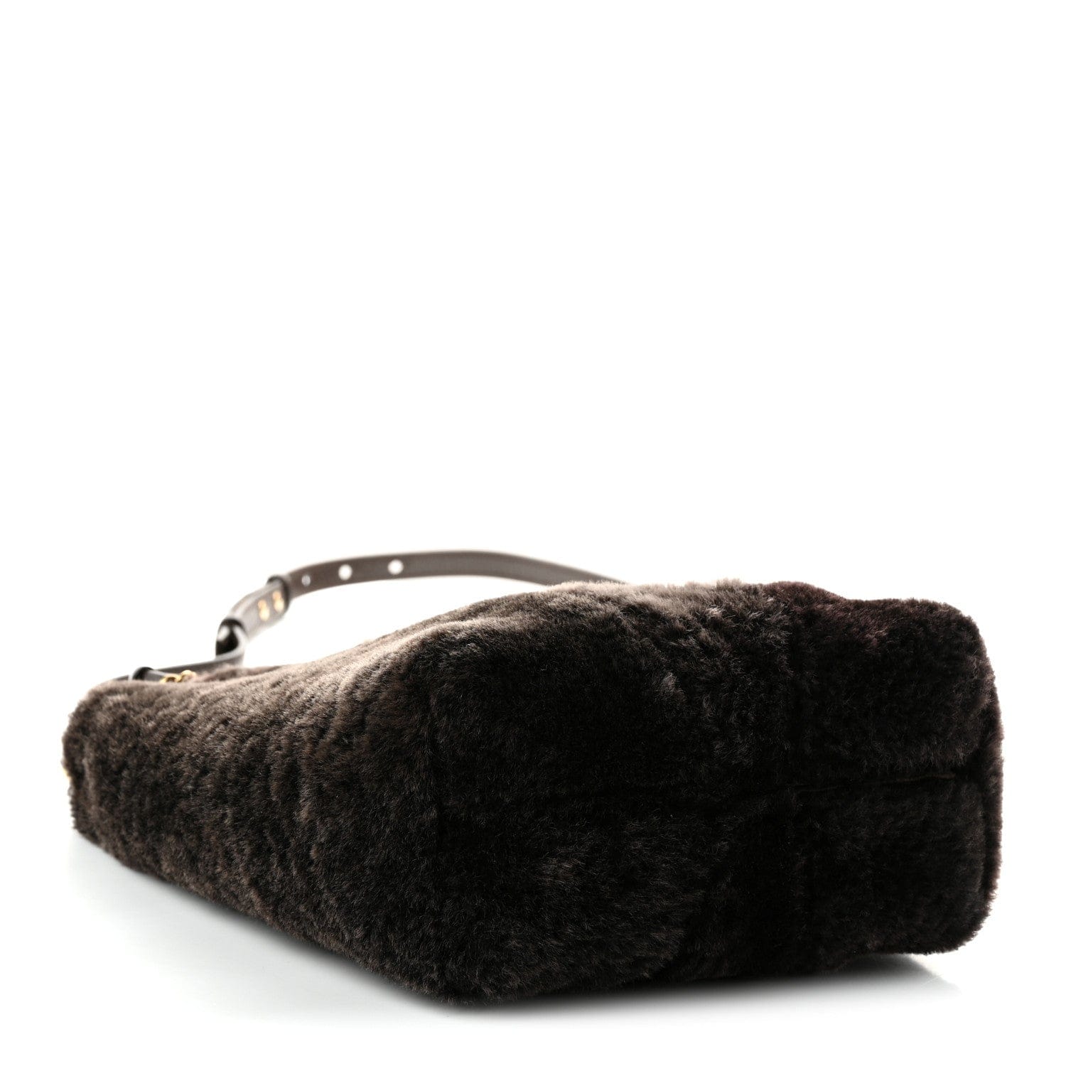Chloe Shearling Small Spin Tote Dark Brown