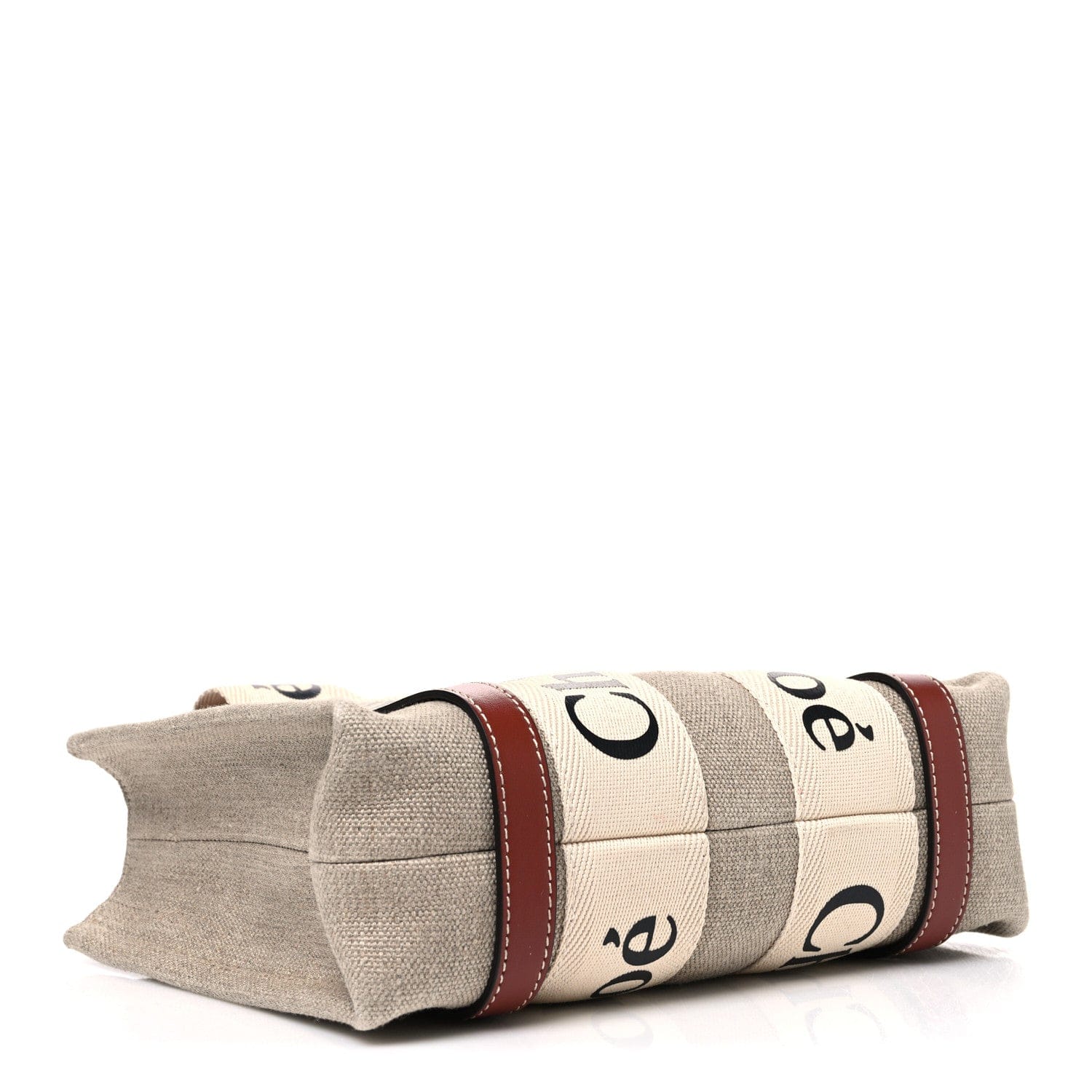 Chloe Cotton Calfskin Small Woody Ribbon Tote With Strap White Brown