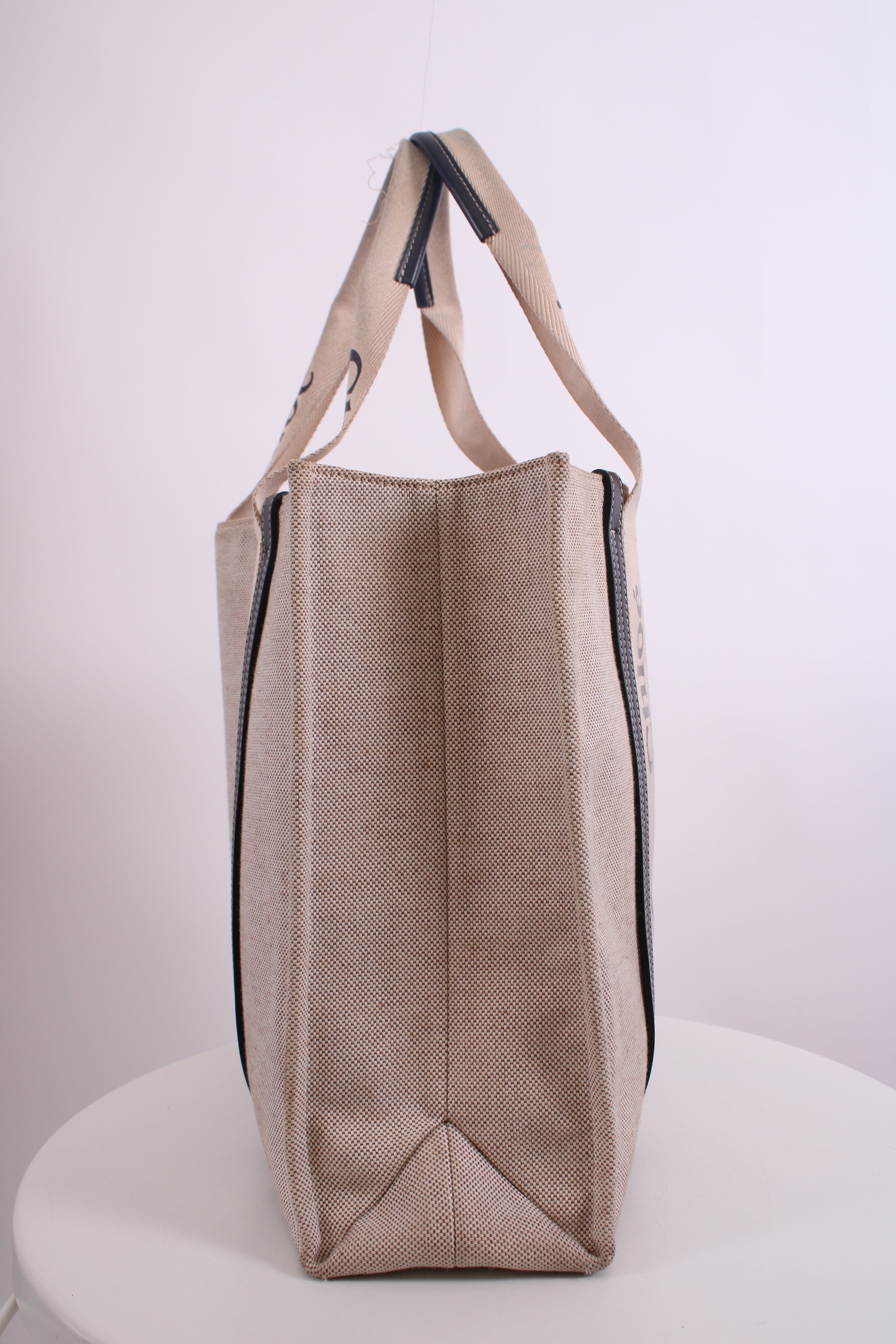 Chloe Woody Logo Canvas Tote Bag Beige Large
