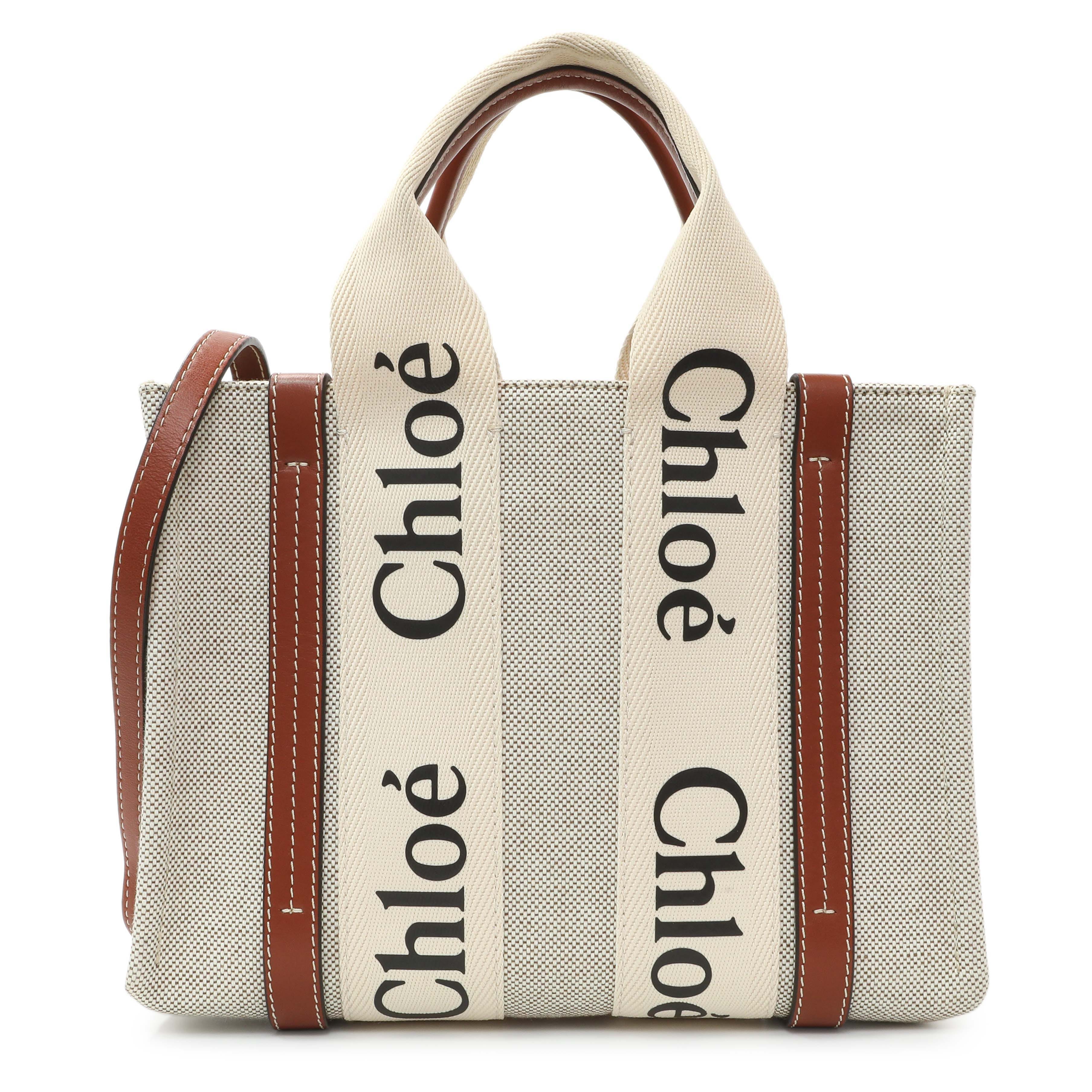Chloe Linen Calfskin Small Woody Ribbon Tote