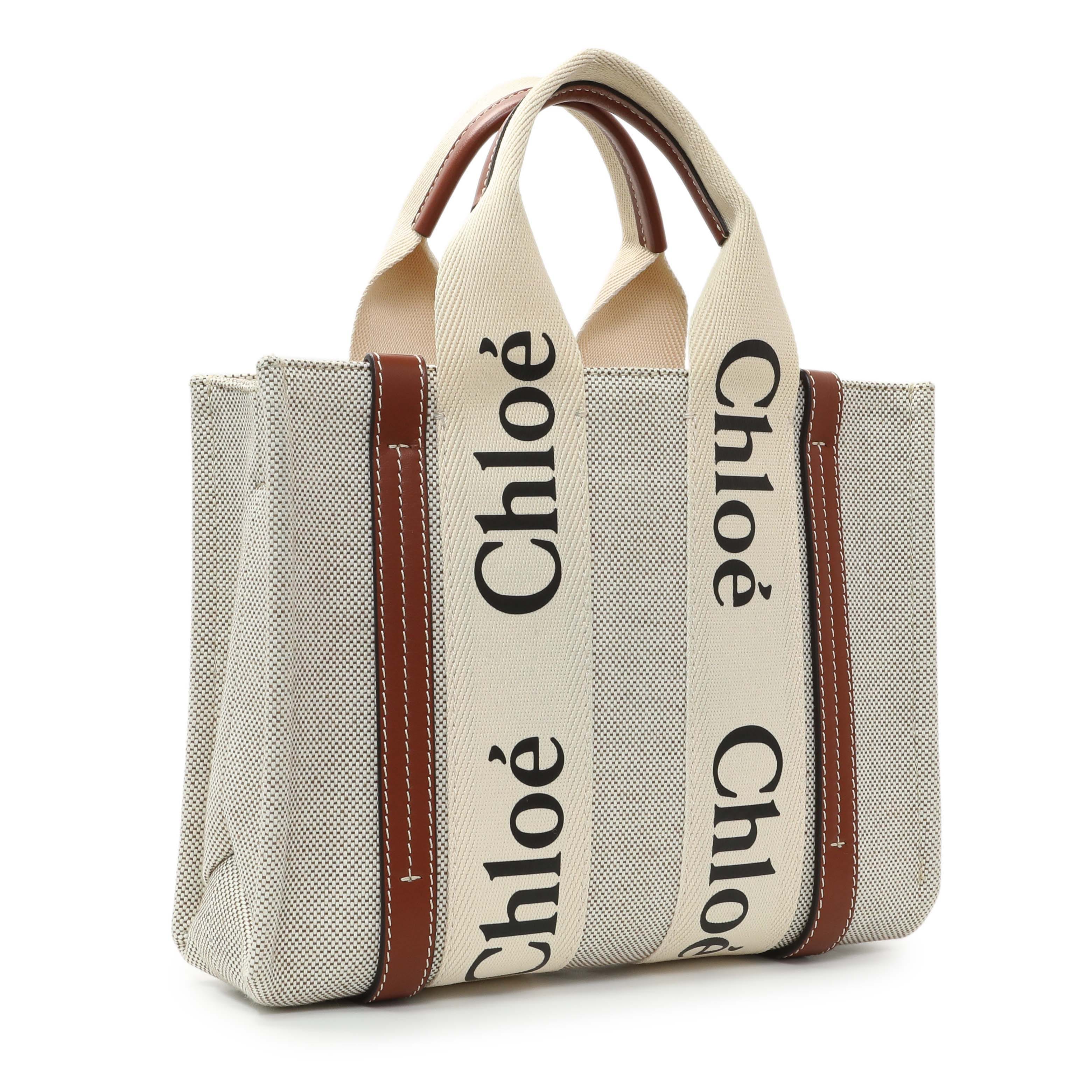 Chloe Linen Calfskin Small Woody Ribbon Tote