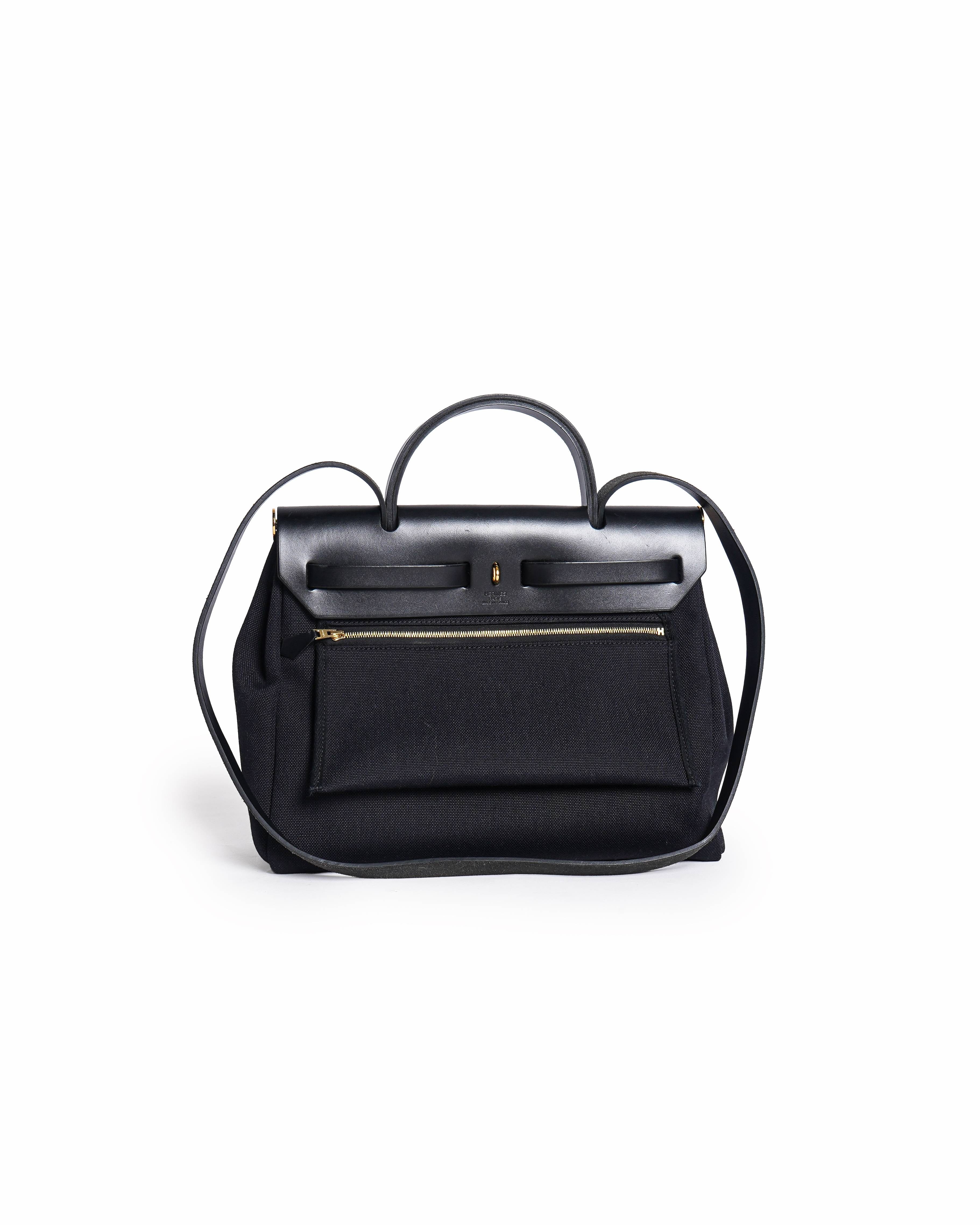 Hermès Herbag Zip in Military Canvas and Vache Hunter Cowhide