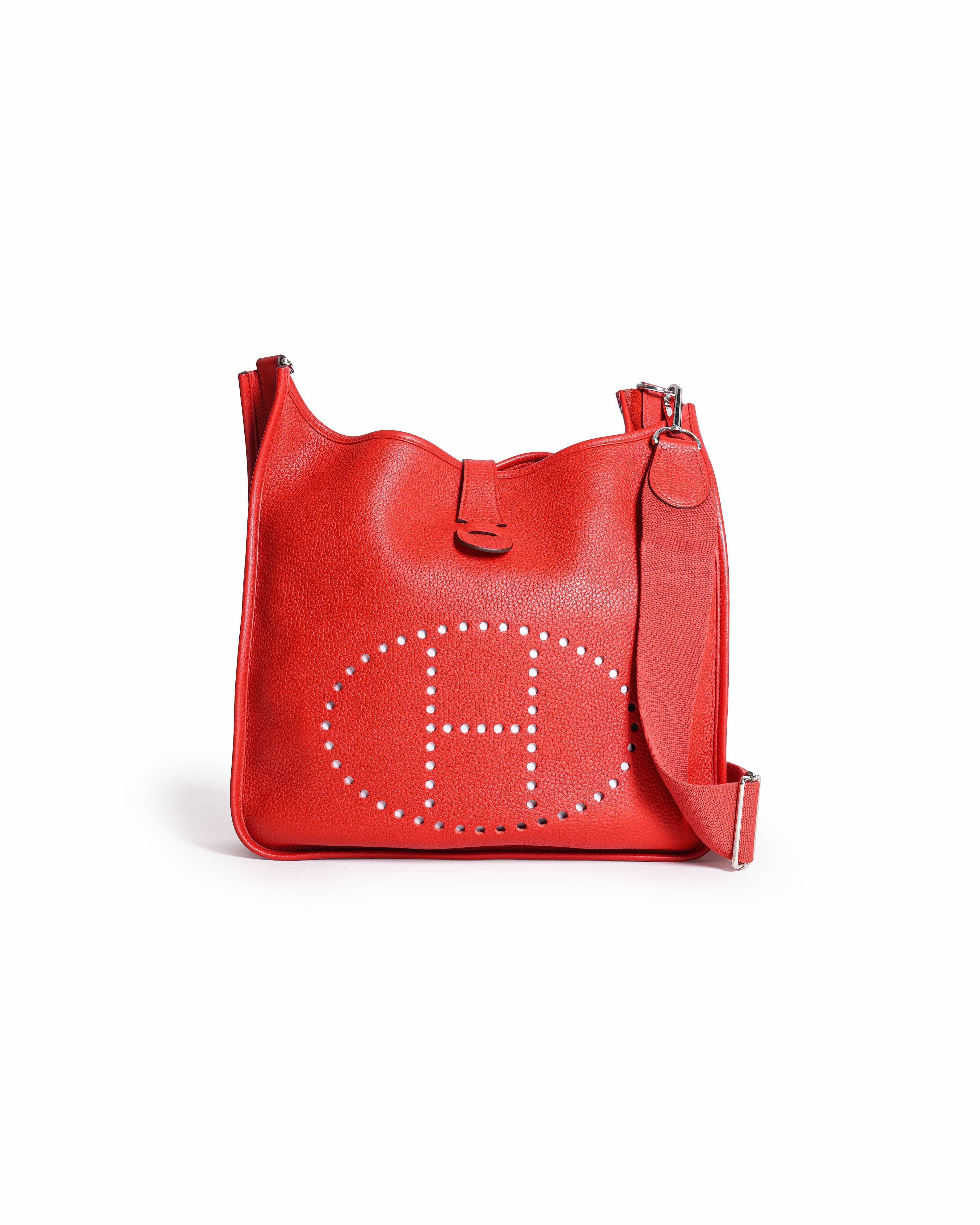 Hermès Red Taurillon Clemence Evelyne III PM Bag