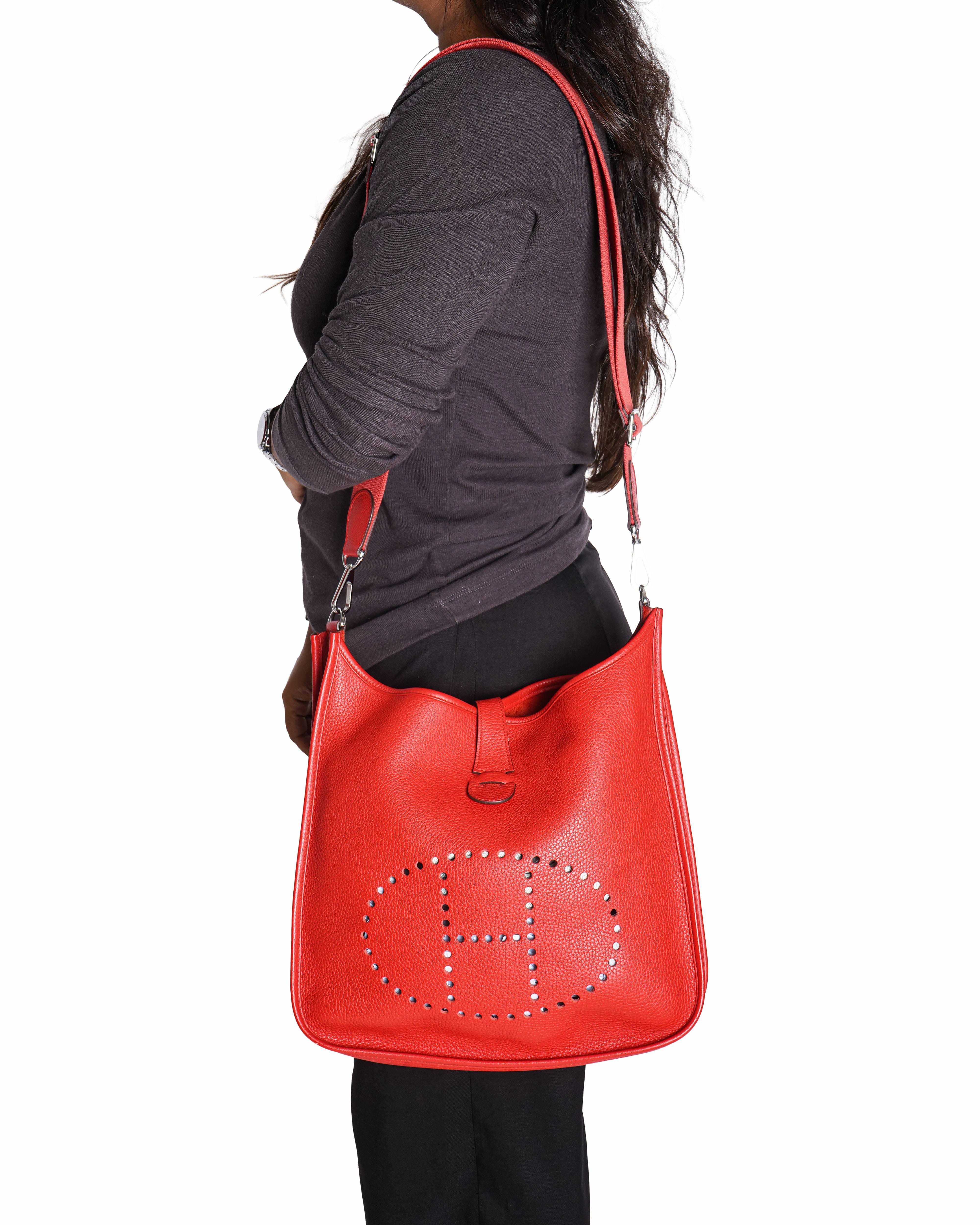 Hermès Red Taurillon Clemence Evelyne III PM Bag