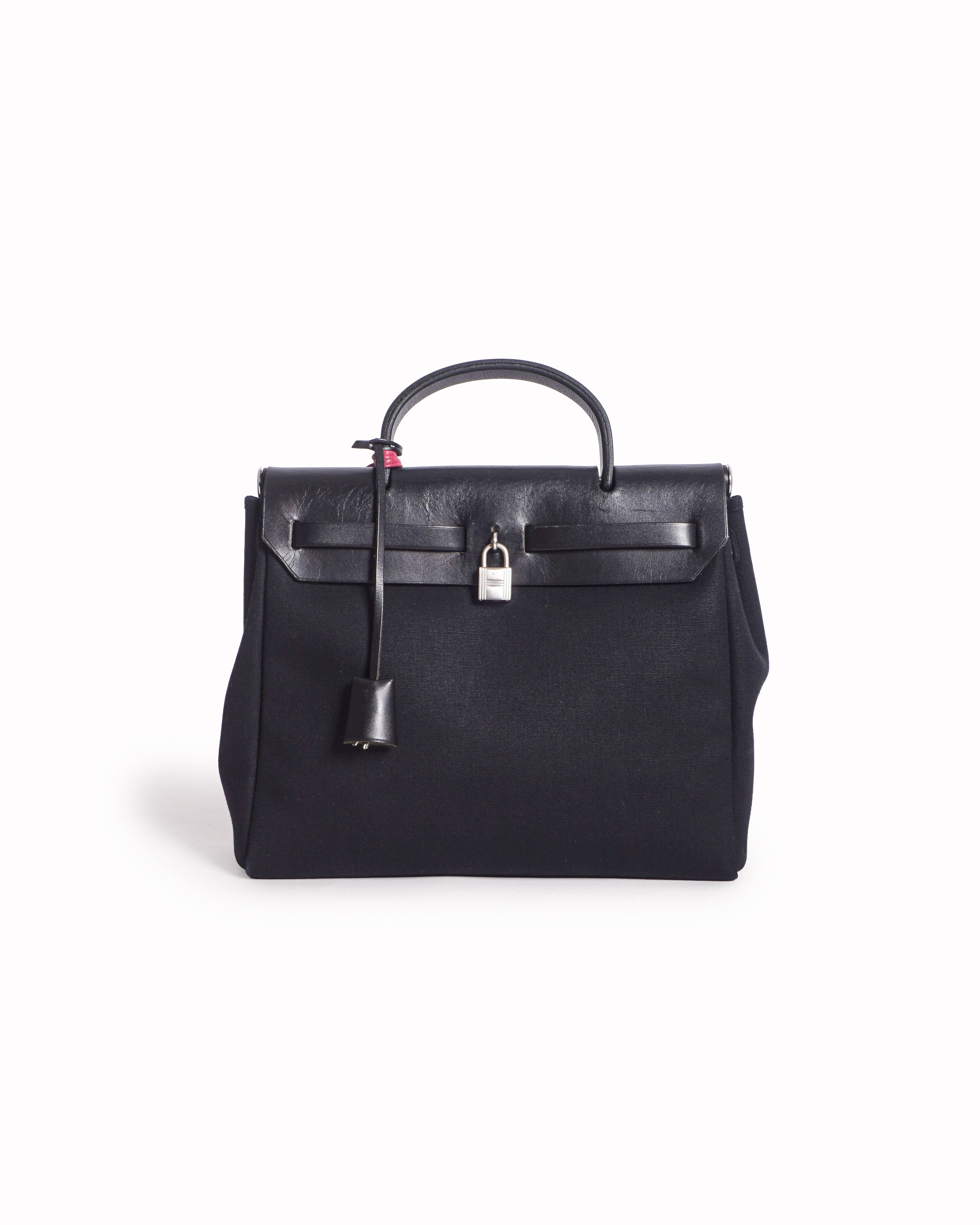Hermès Herbag Zip 31 Black Canvas & Vache Leather Bag