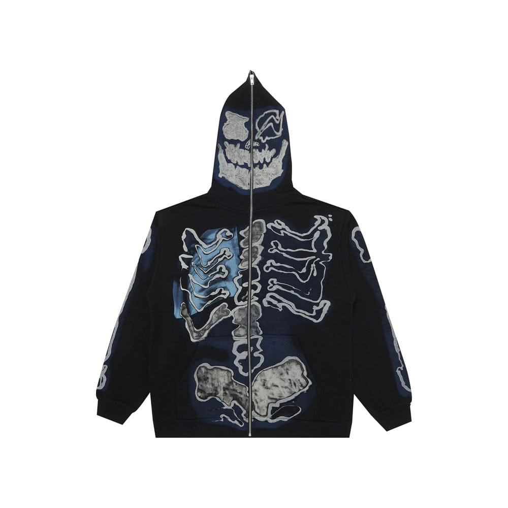 TRAVIS SCOTT CJ FOR FRAGMENT SKELETON GRAFFITI FULL ZIP HOODIE BLACK